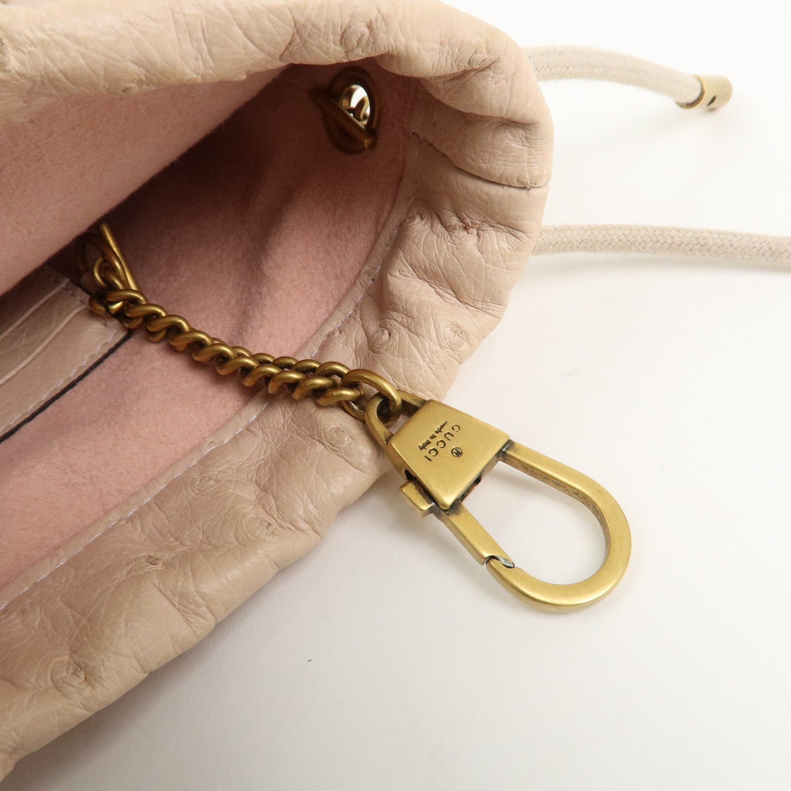 GUCCI GG Marmont Ostrich Leather Mini Bucket Chain Bag Ivory 575163