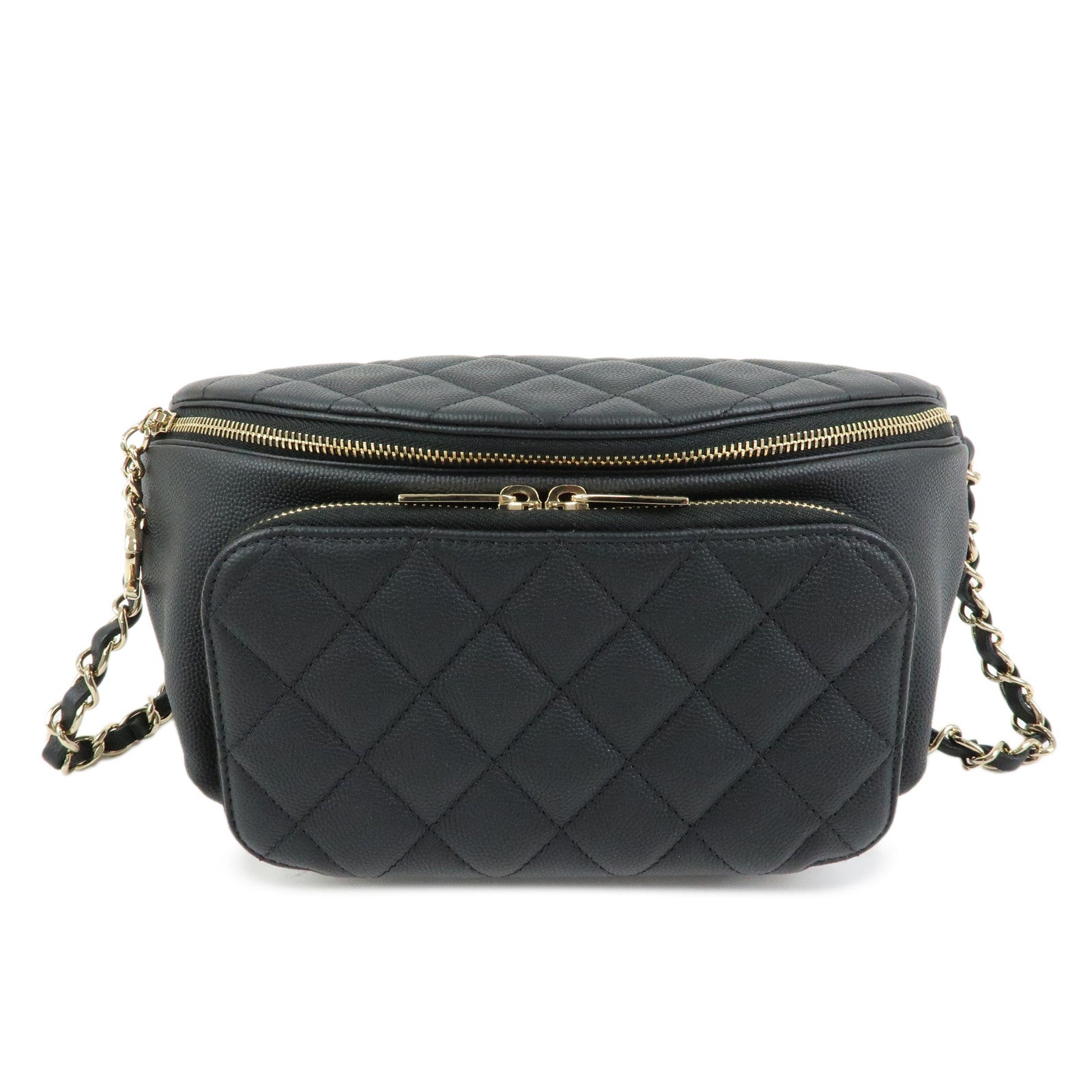 CHANEL Matelasse Caviarskin Waist Pouch Bag Body Bag Black