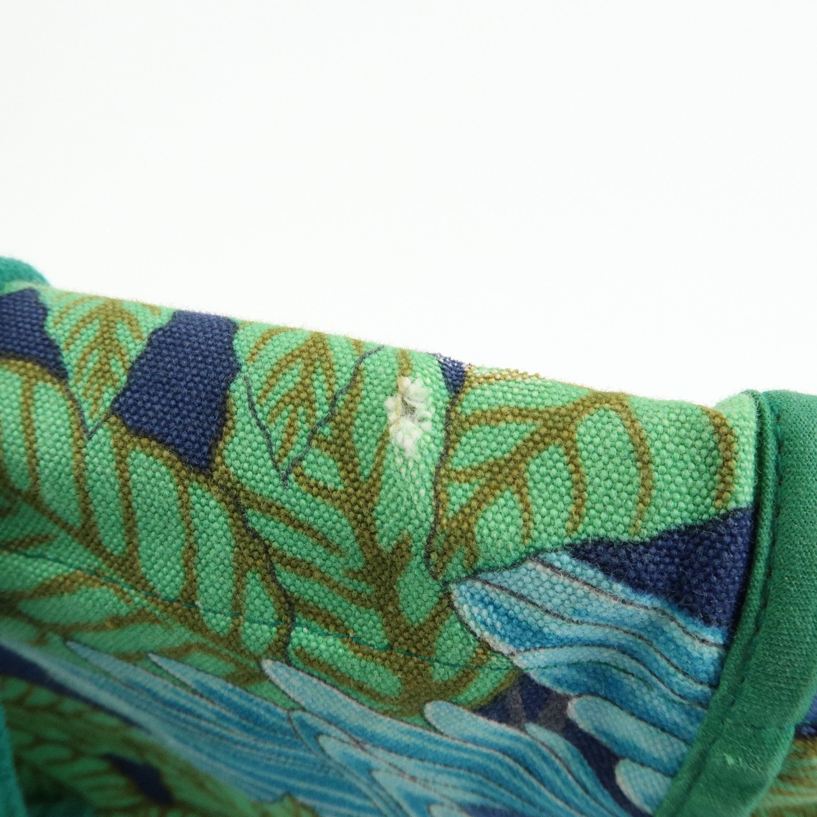 HERMES Canvas Large Beach Tote Bag Botanical Motif Blue Green