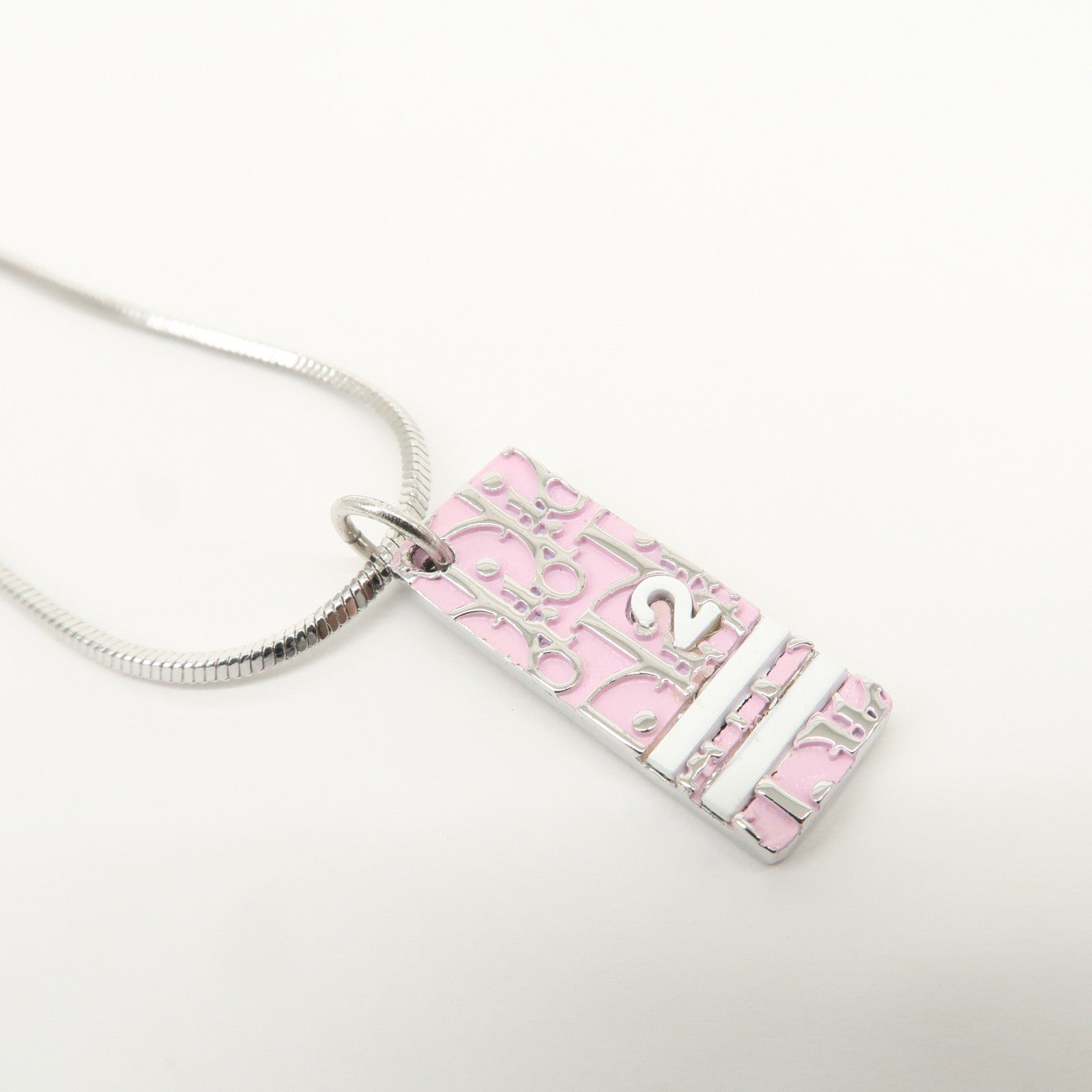 Christian Dior Trotter Metal Necklace Silver Pink White