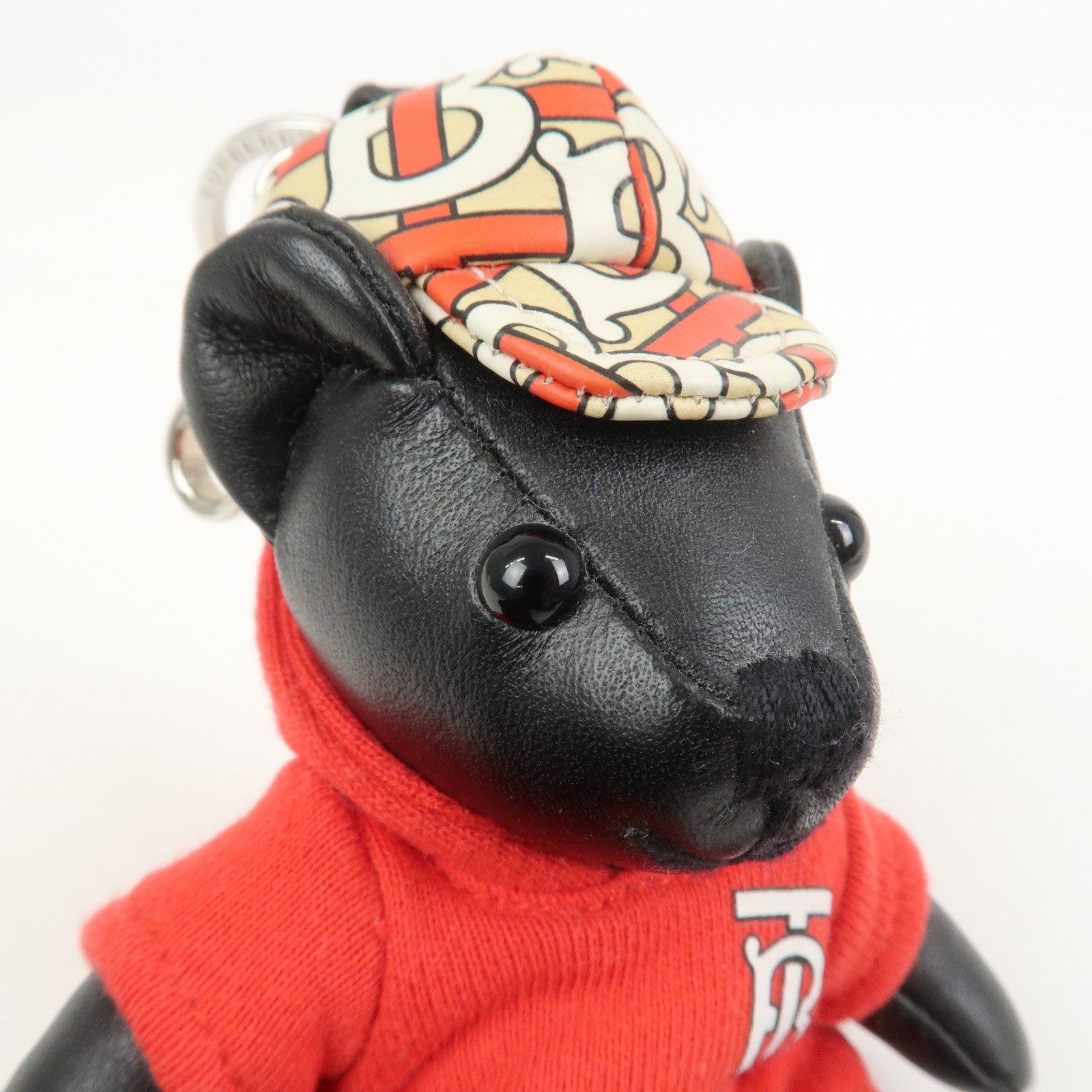 BURBERRY Thomas Bear Leather Bag Charm Key Holder Black Red