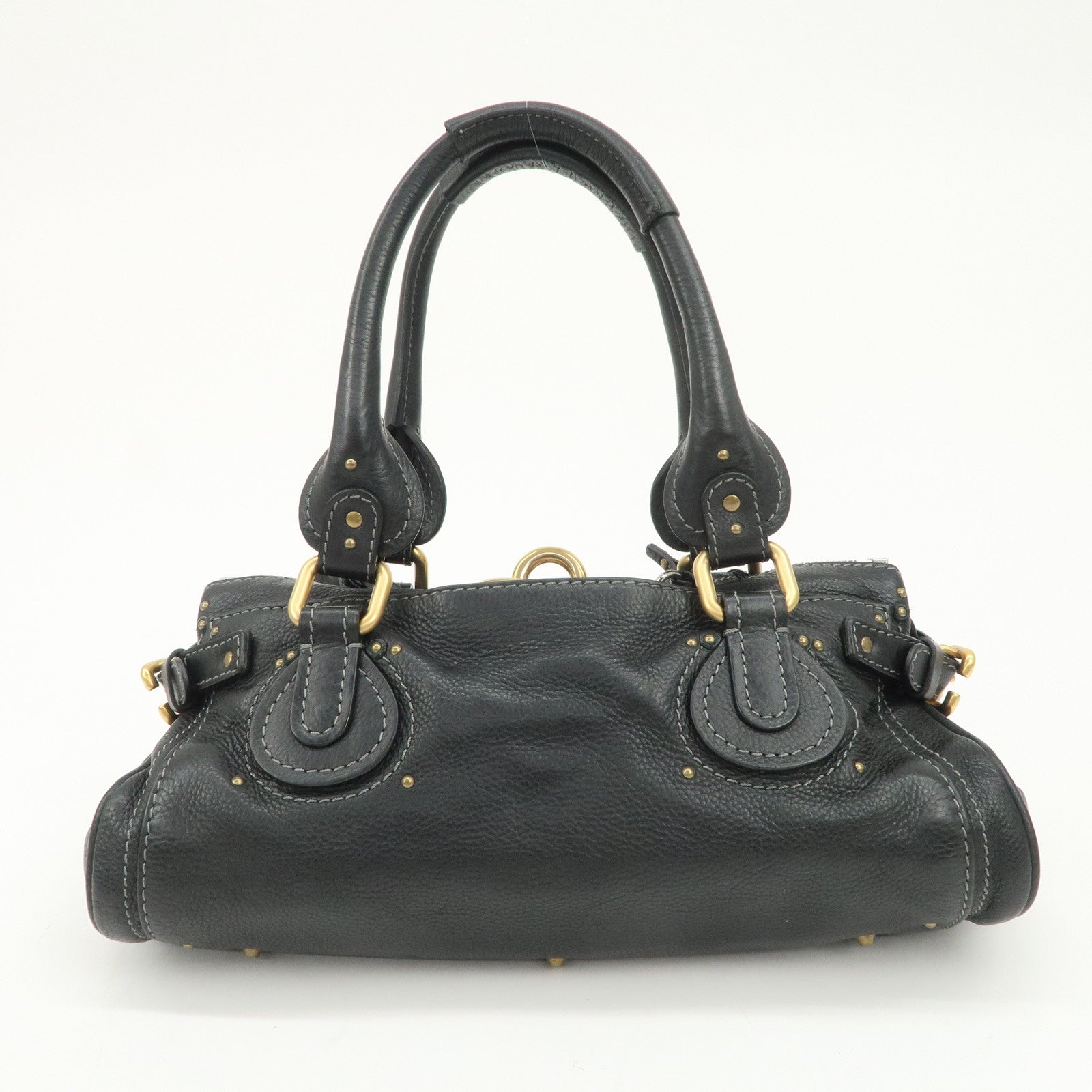 Chloe Paddington Leather Hand Bag Shoulder Bag Black Gold
