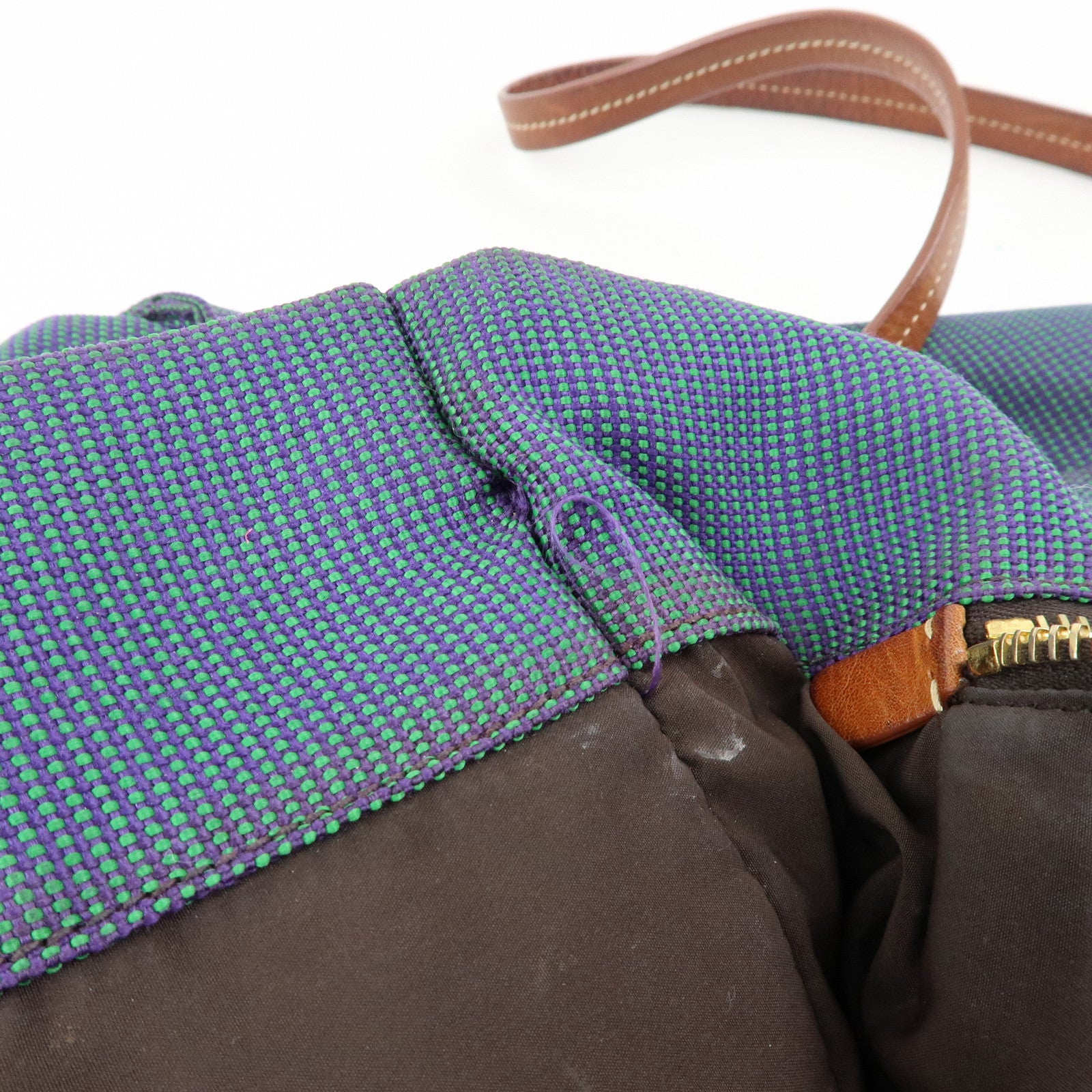 MIU MIU Logo Canvas Leather Tote Bag Shoulder Bag Blue Brown