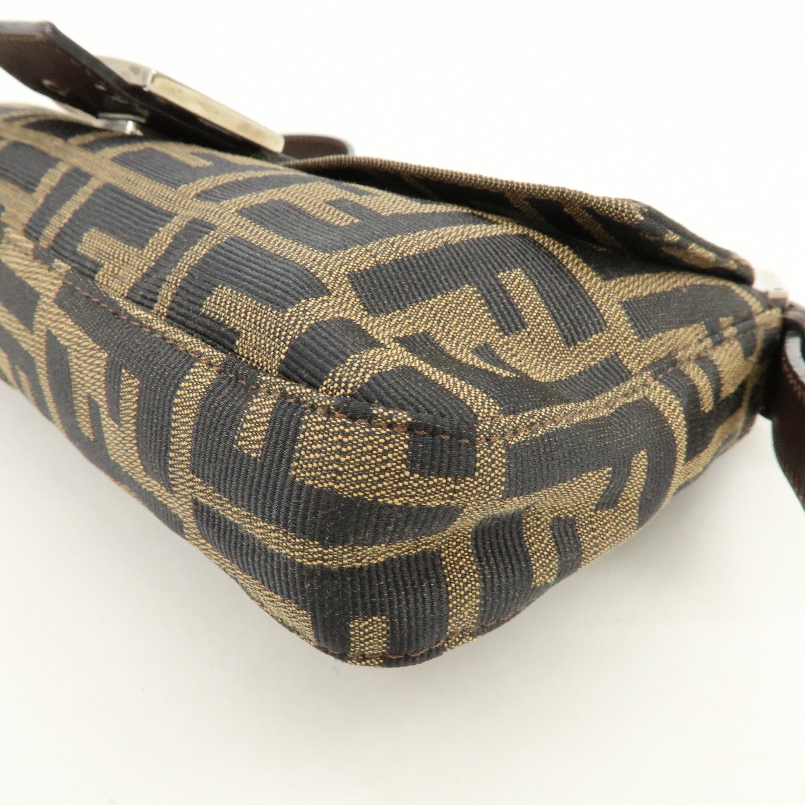 FENDI Mamma Baguette Zucca Canvas Leather Shoulder Bag Brown 8BR000