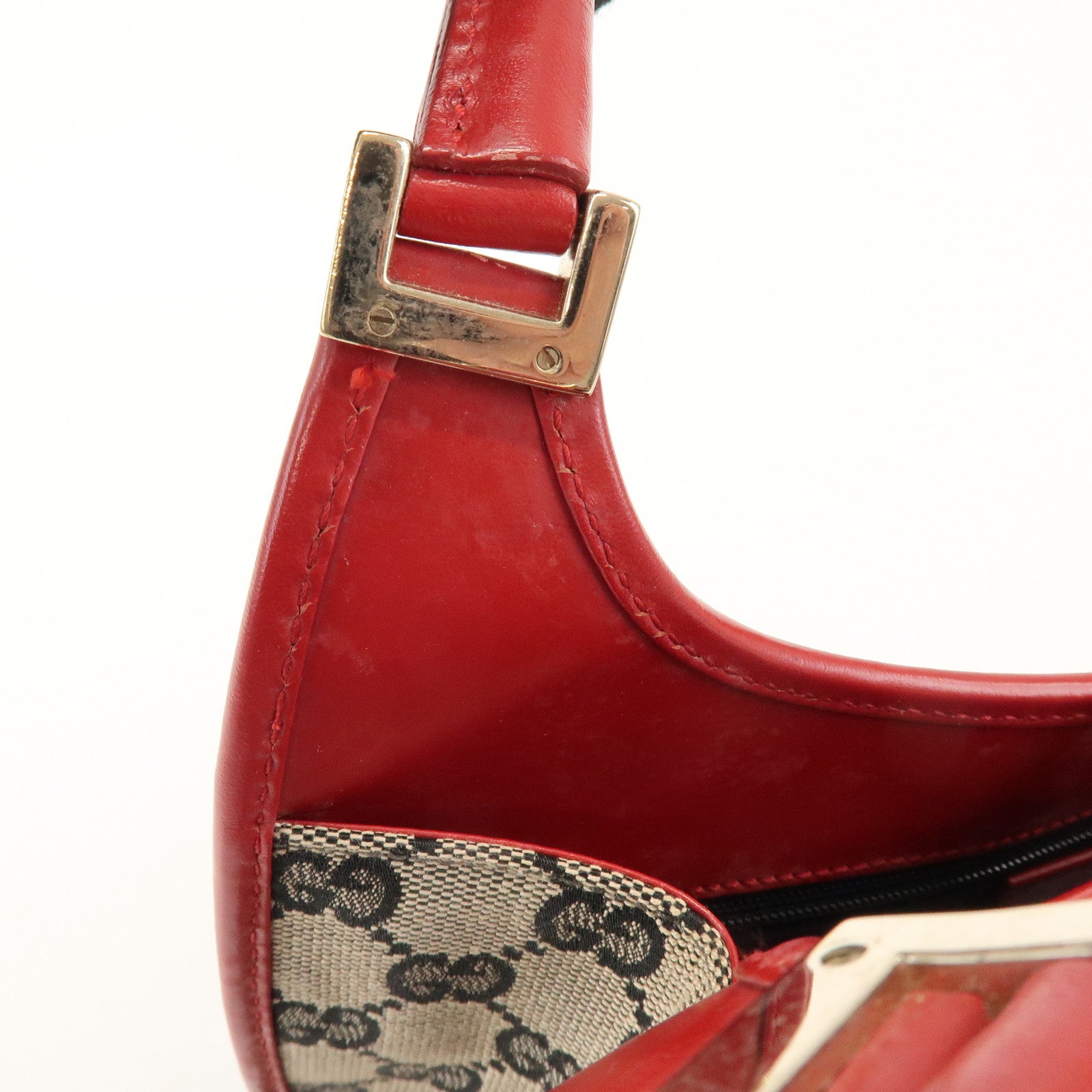 GUCCI Jackie GG Canvas Leather Shoulder Bag Beige Red 002.1068