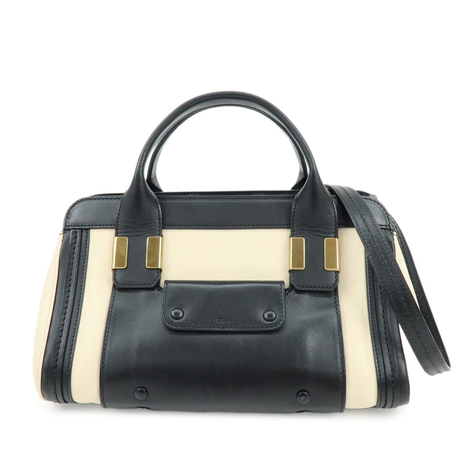 Chloe Leather Alice Mini Bag 2Way Bag Shoulder Hand Bag Black Ivory