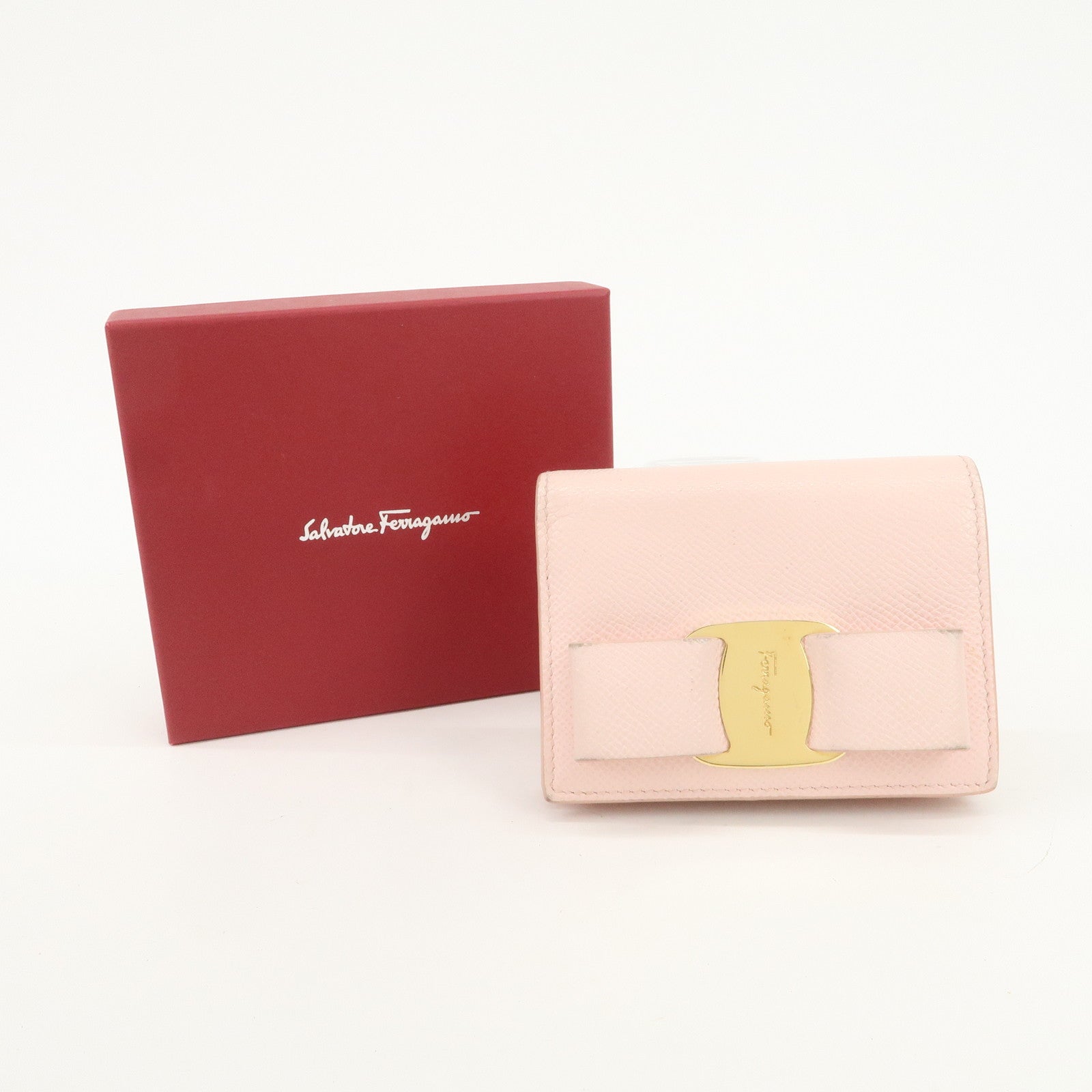 Ferragamo Gancini Vara Ribbon Set of 2 Wallet Black Pink