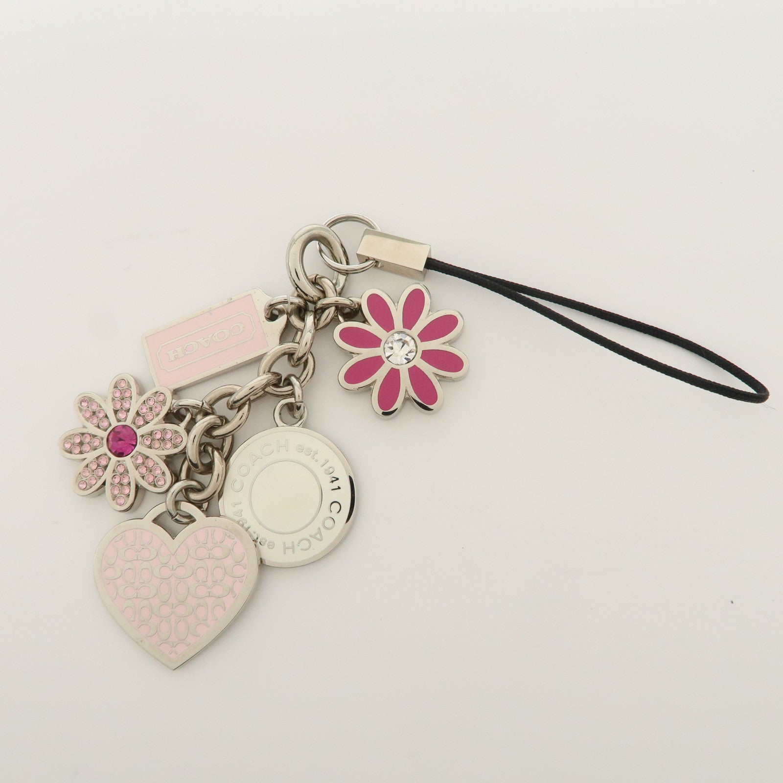 COACH Set Of 3 Bag Charm Key Charm Metal Red Pink Heart Flower