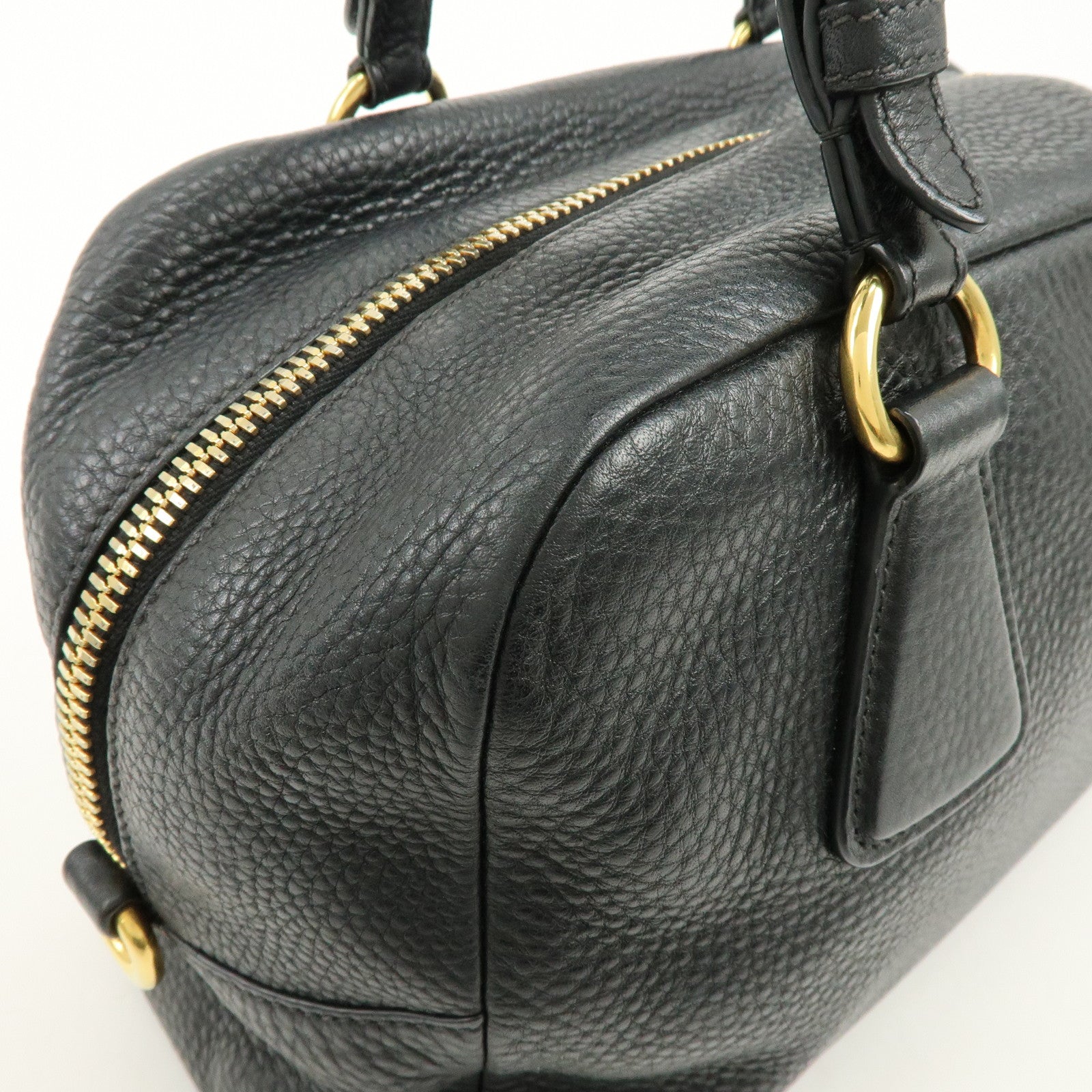 PRADA Logo Leather Boston Bag Shoulder Bag Black B3091M