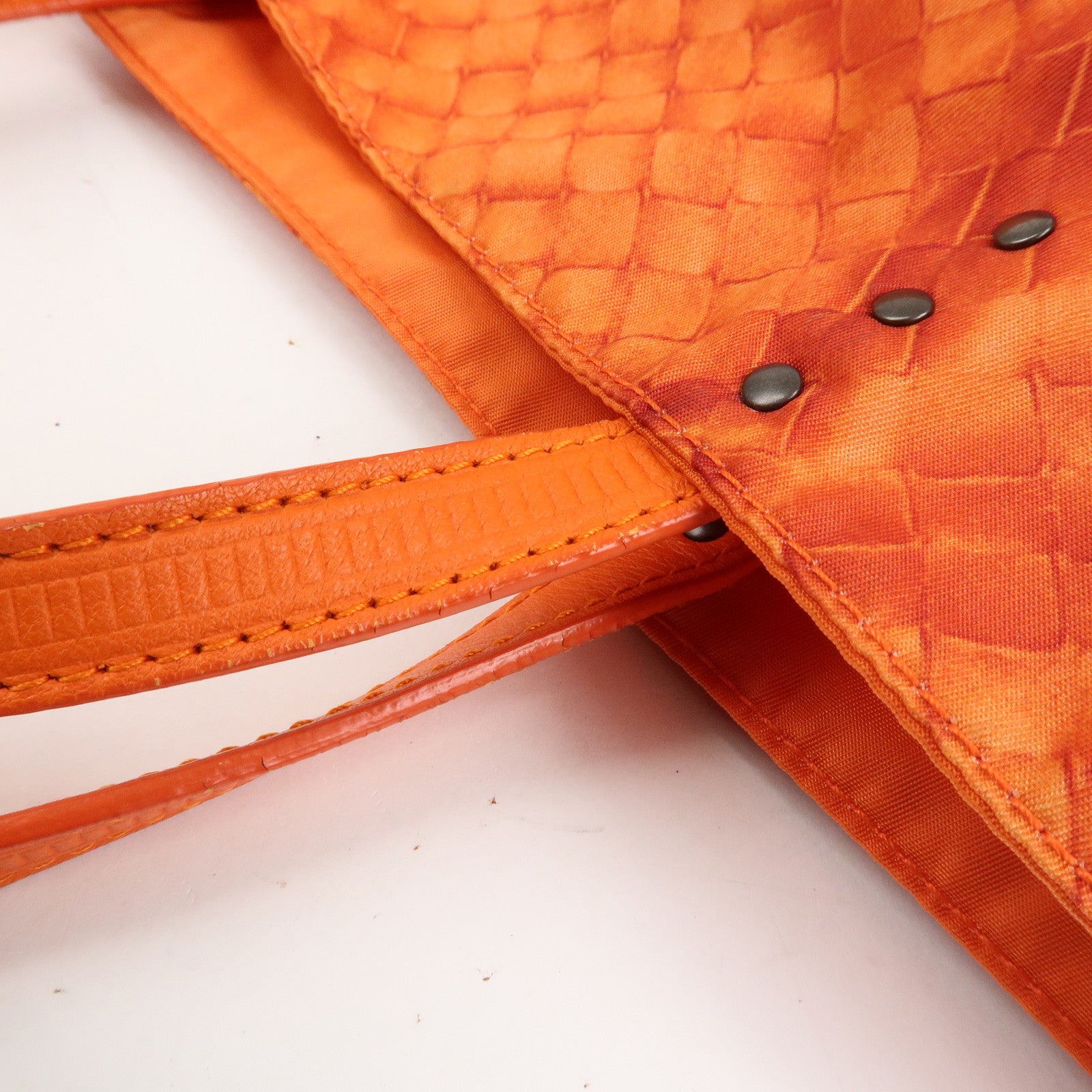 BOTTEGA VENETA Intrecciato Lujon Nylon Leather Tote Bag Orange Used