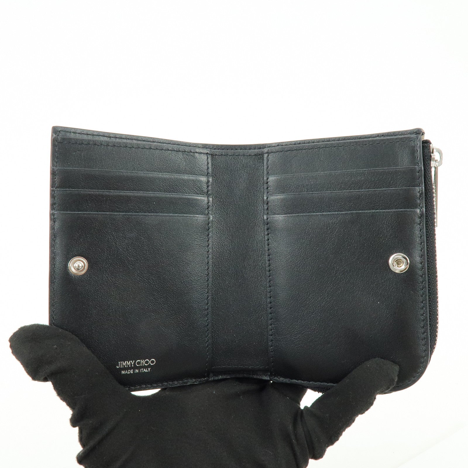 JIMMY CHOO Leather Compact  Zippy Wallet Star Studs Black