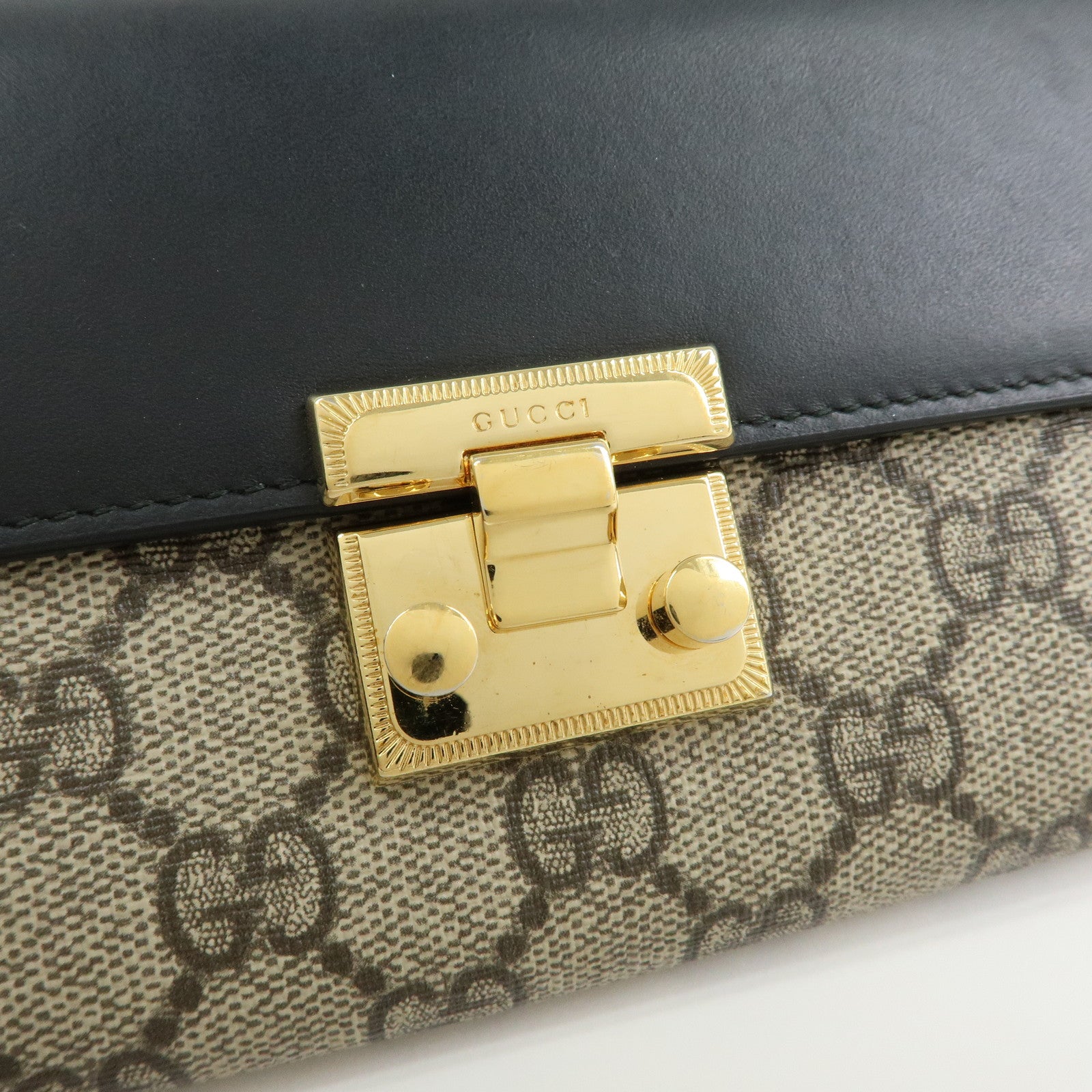 GUCCI GG Supreme Leather Chain Long Wallet WOC Beige Black 453506
