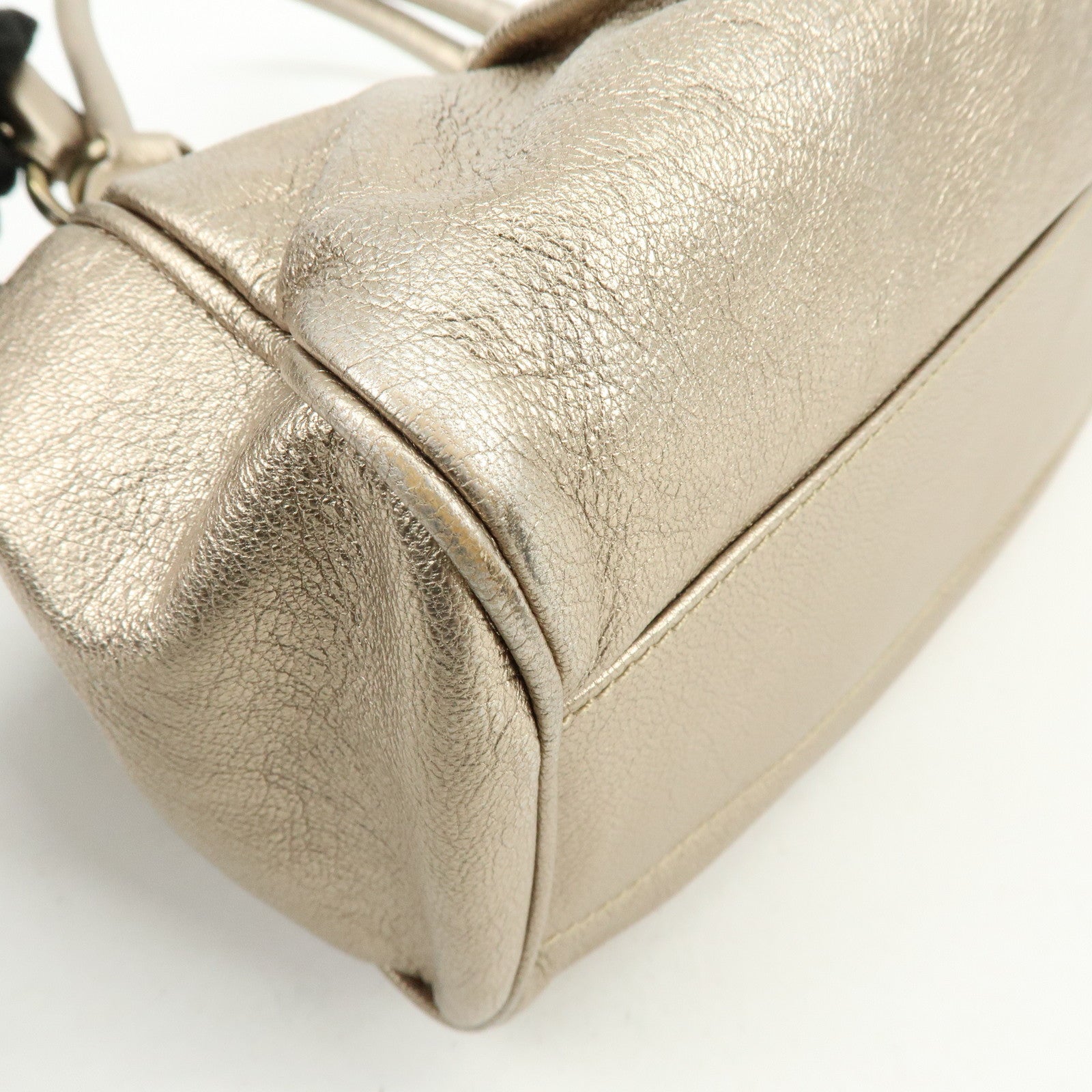 Ferragamo Gancini Leather Shoulder Bag Hand Bag Champagne Gold