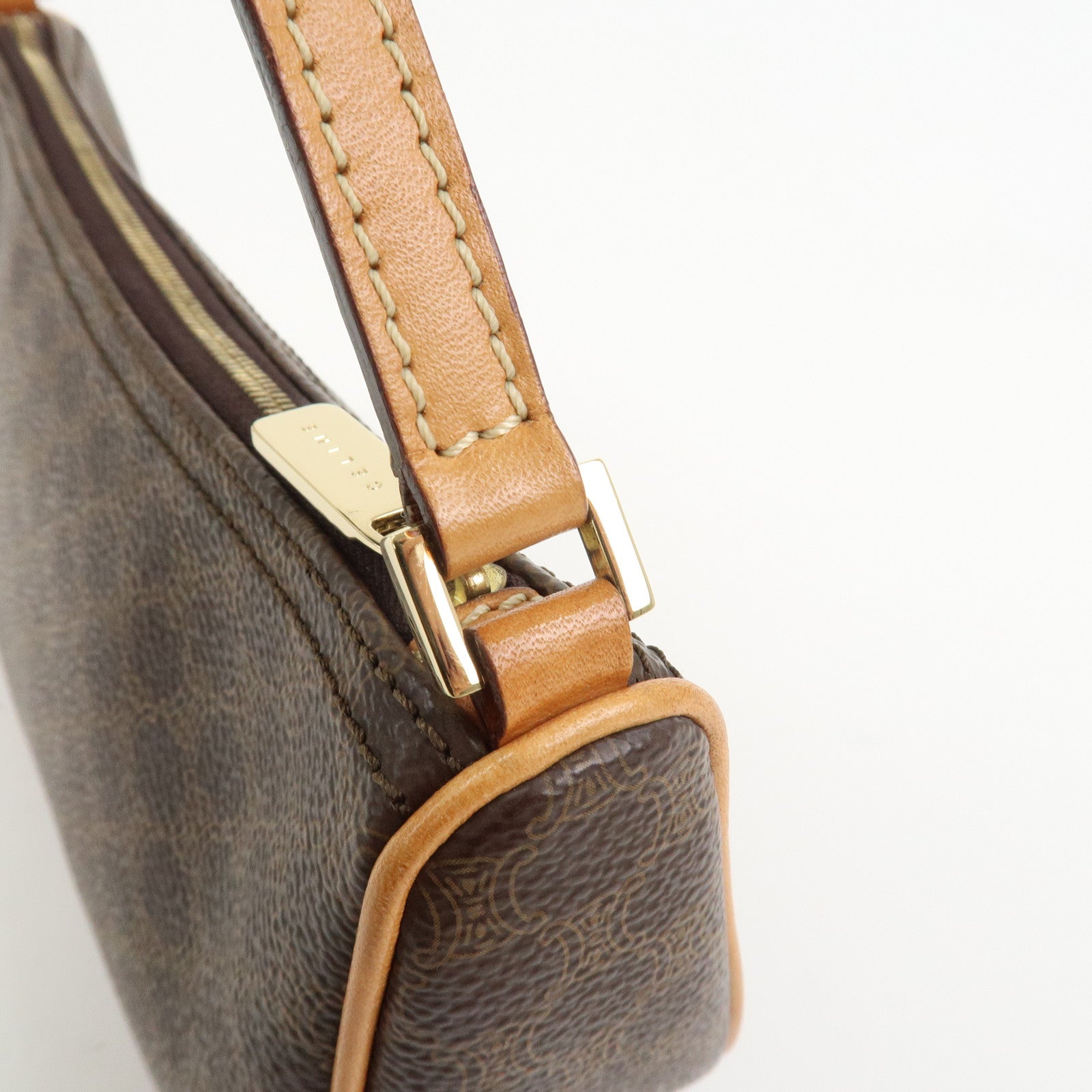 CELINE Macadam Logo PVC Leather Shoulder Bag Hand Bag Brown