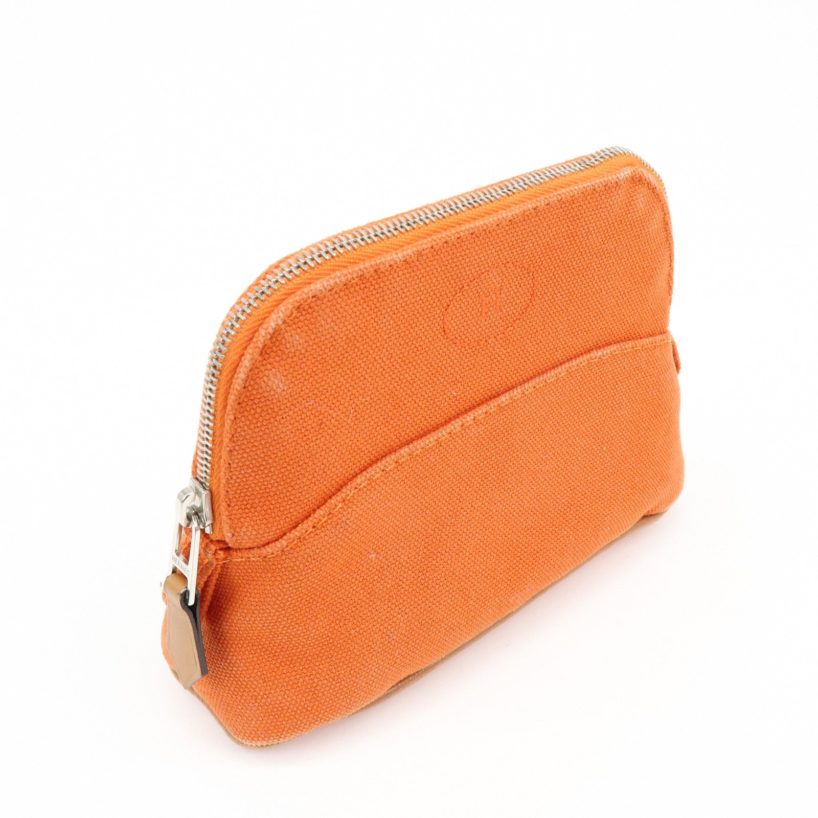 HERMES Bolide Mini Mini 16 Canvas Leather Cosmetic Pouch Orange