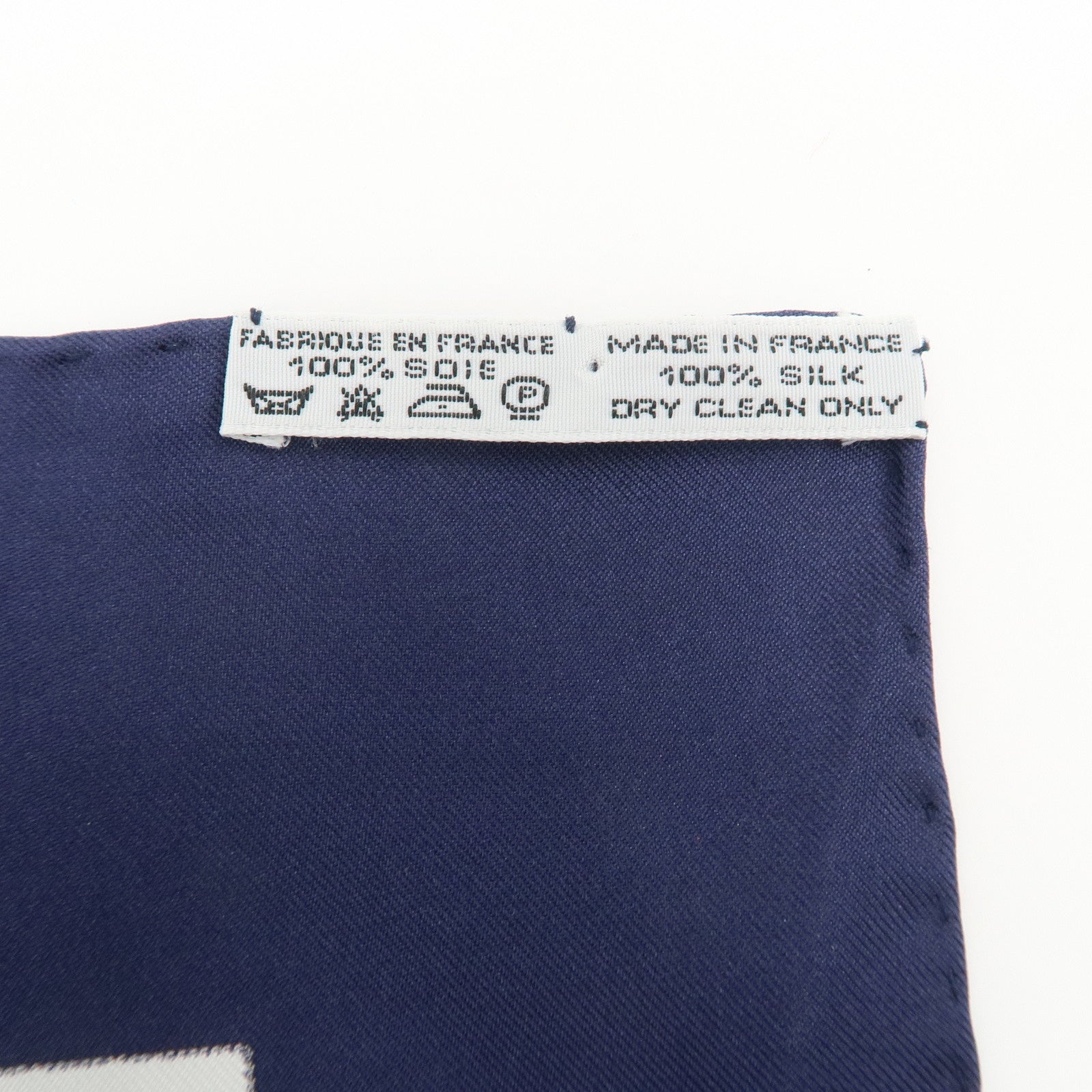 HERMES Carre 90 Silk 100% Eperon d'or Scarf White Navy