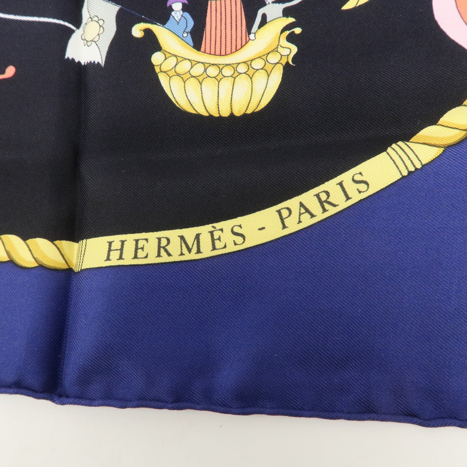 HERMES Carre 90 Silk 100% Scarf LES FOLIES DU CIEL Black Navy Multicolo Used