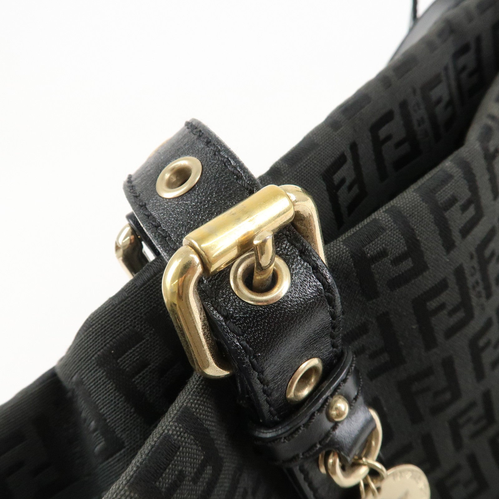 FENDI Zucchino Canvas Leather Tote Bag Shoulder Bag Black 8BH215 Used