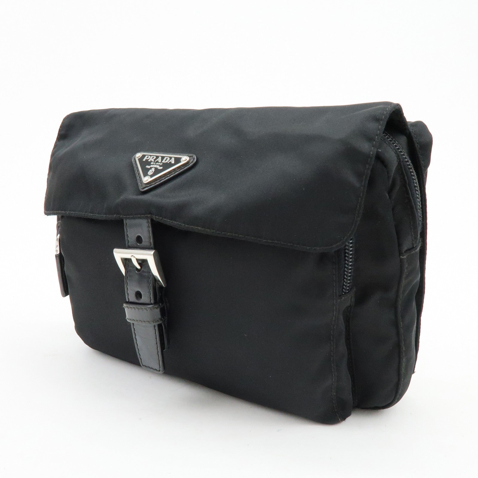 PRADA Triangle Logo Nylon Shoulder Bag Crossbody Bag Black