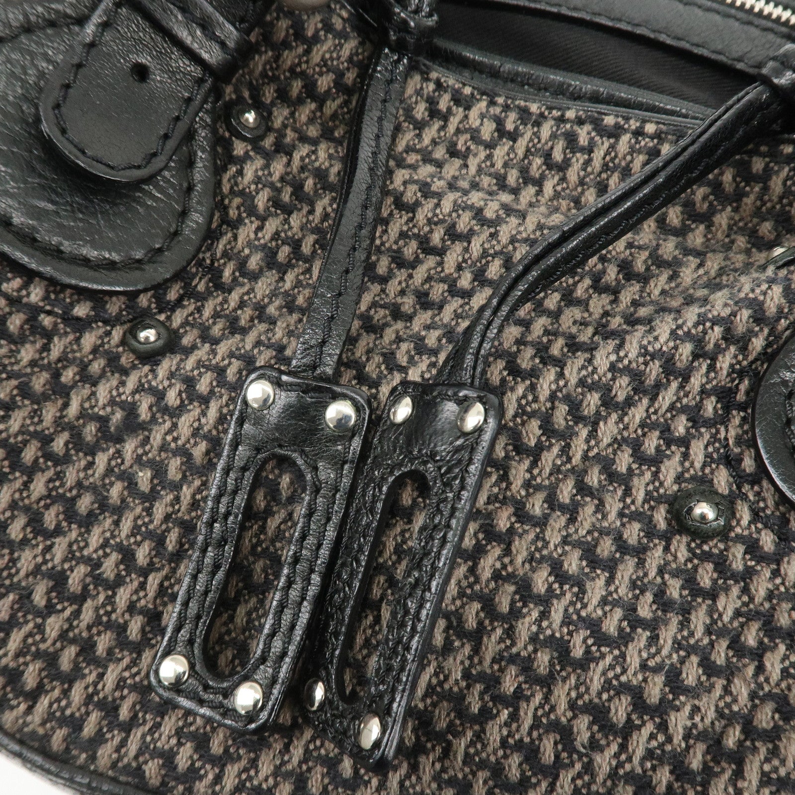 Chloe Paddington Leather Canvas Shoulder Bag Black Gray