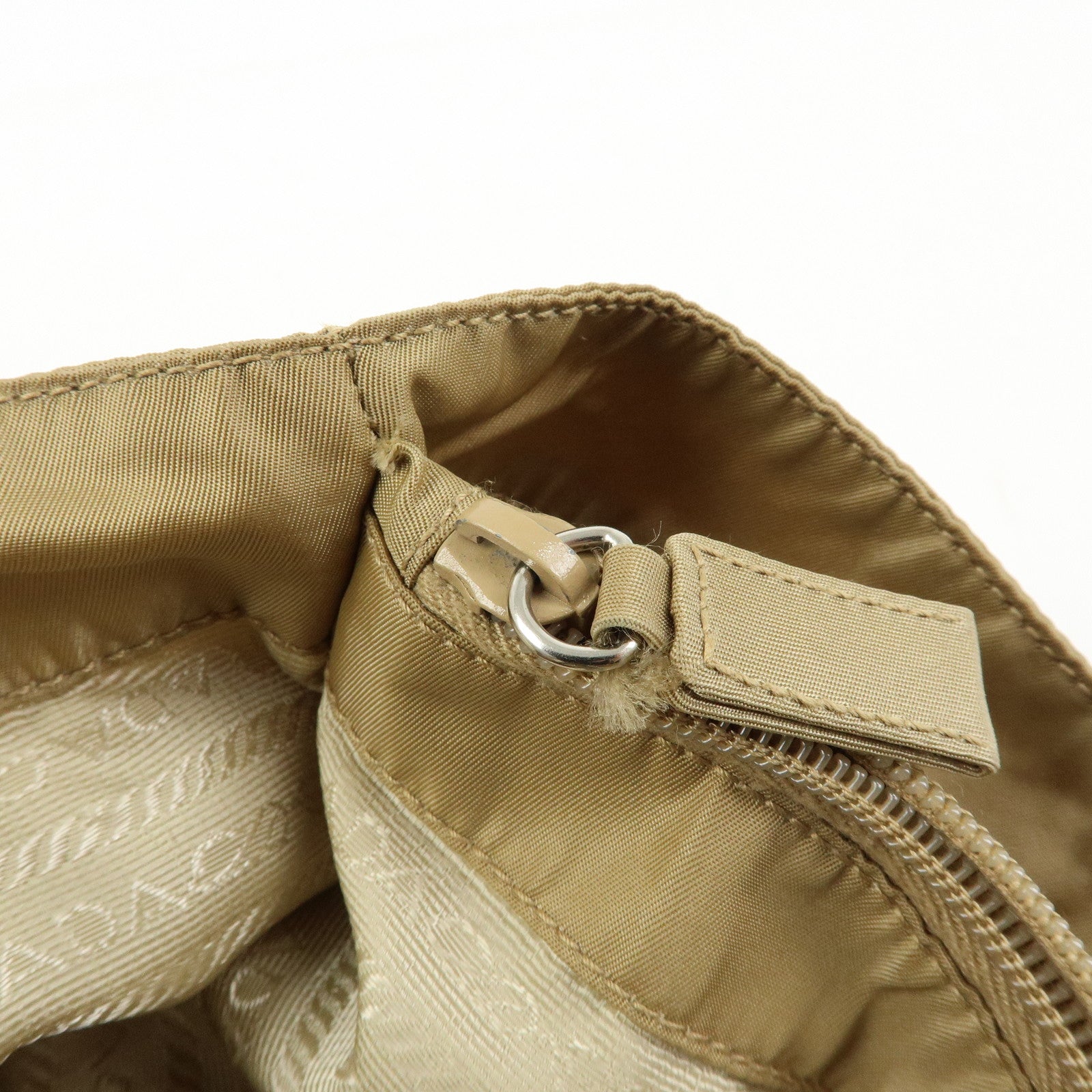 PRADA Triangle Logo Nylon Tote Bag Hand Bag Khaki Beige Brown
