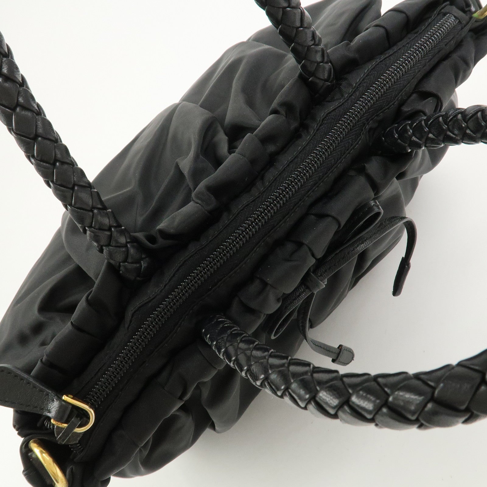 PRADA Logo Nylon Leather 2Way Bag Hand Shoulder Bag Black BN1631