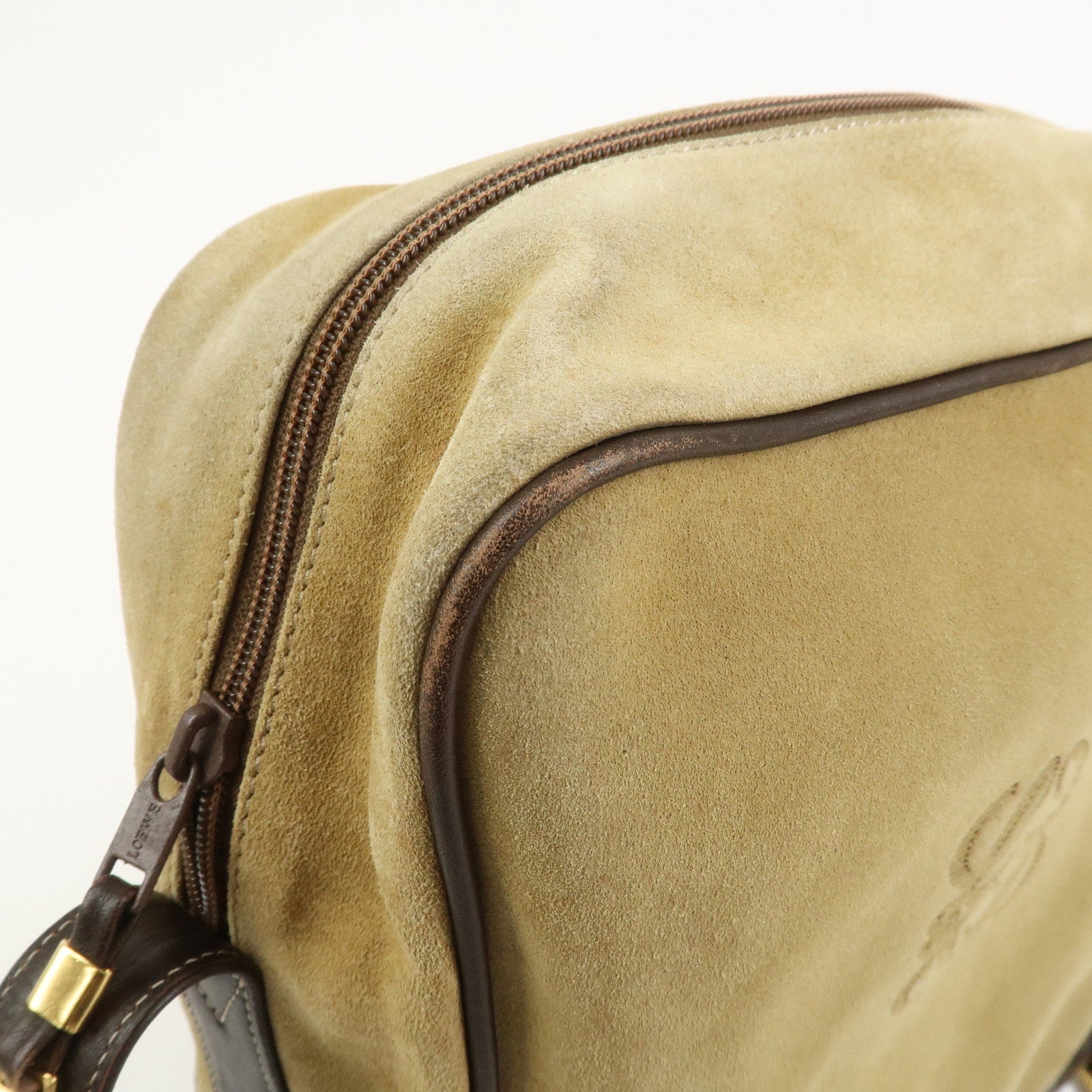 LOEWE Anagram Suede Leather Shoulder Bag Beige Brown