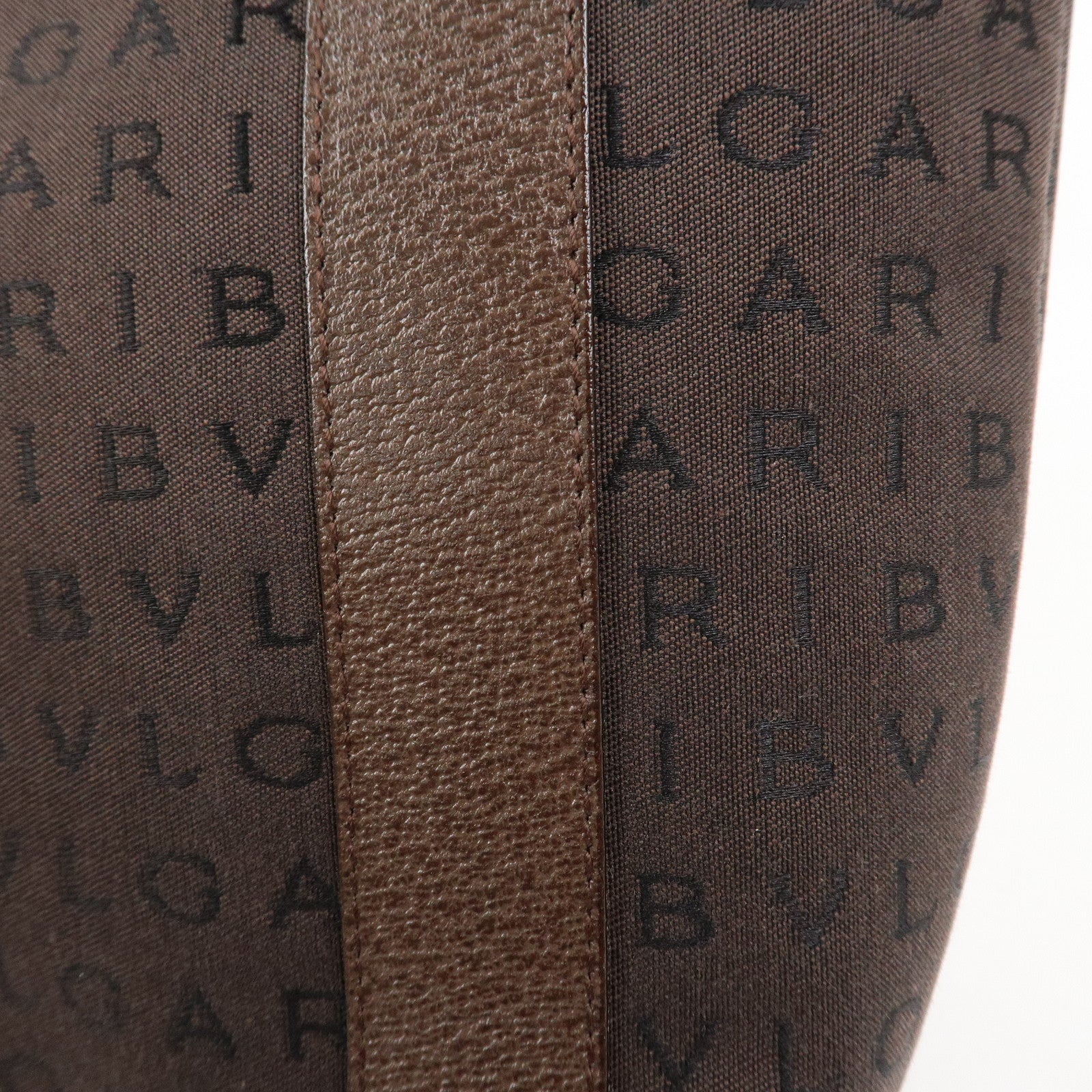 BVLGARI Logo Mania Canvas Leather Shoulder Bag Tote Bag Brown