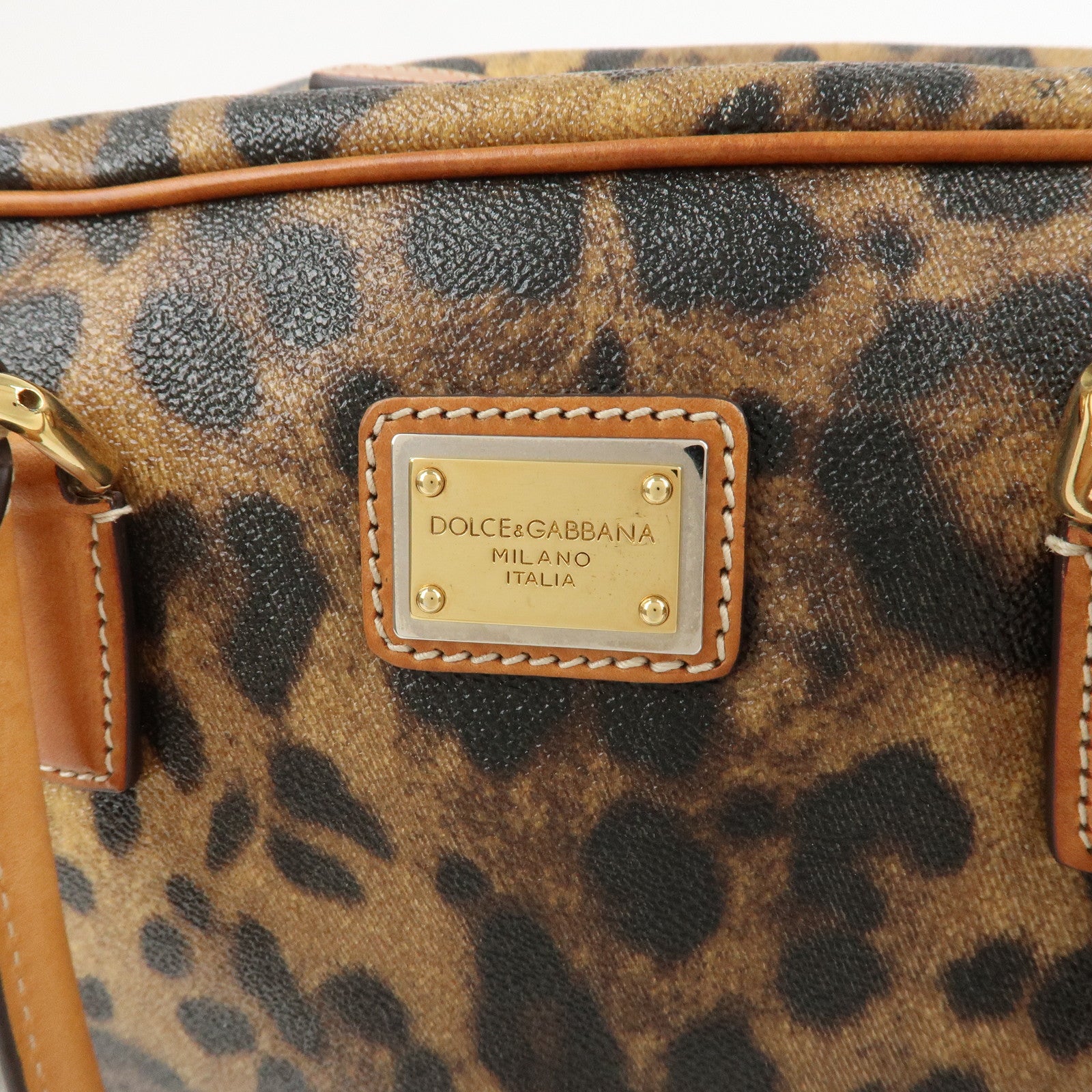 Dolce&Gabbana Leather Shoulder Bag Hand Bag Leopard Brown