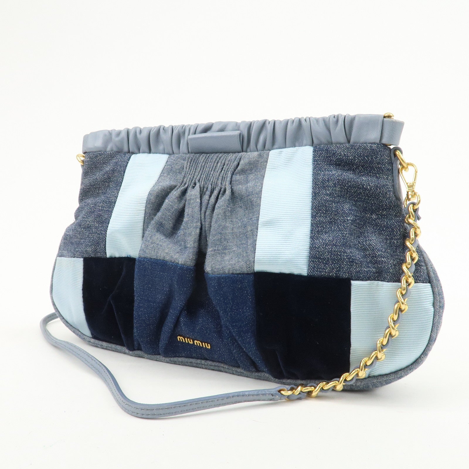 MIU MIU Patchwork Denim Leather 2Way Bag Hand Bag Shoulder Bag