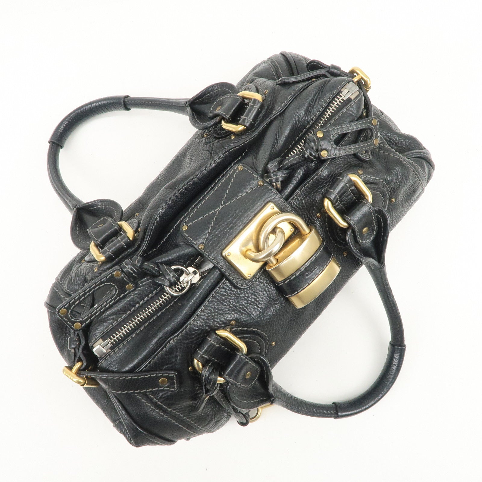 Chloe Paddington Logo Leather Hand Bag Shoulder Bag Black