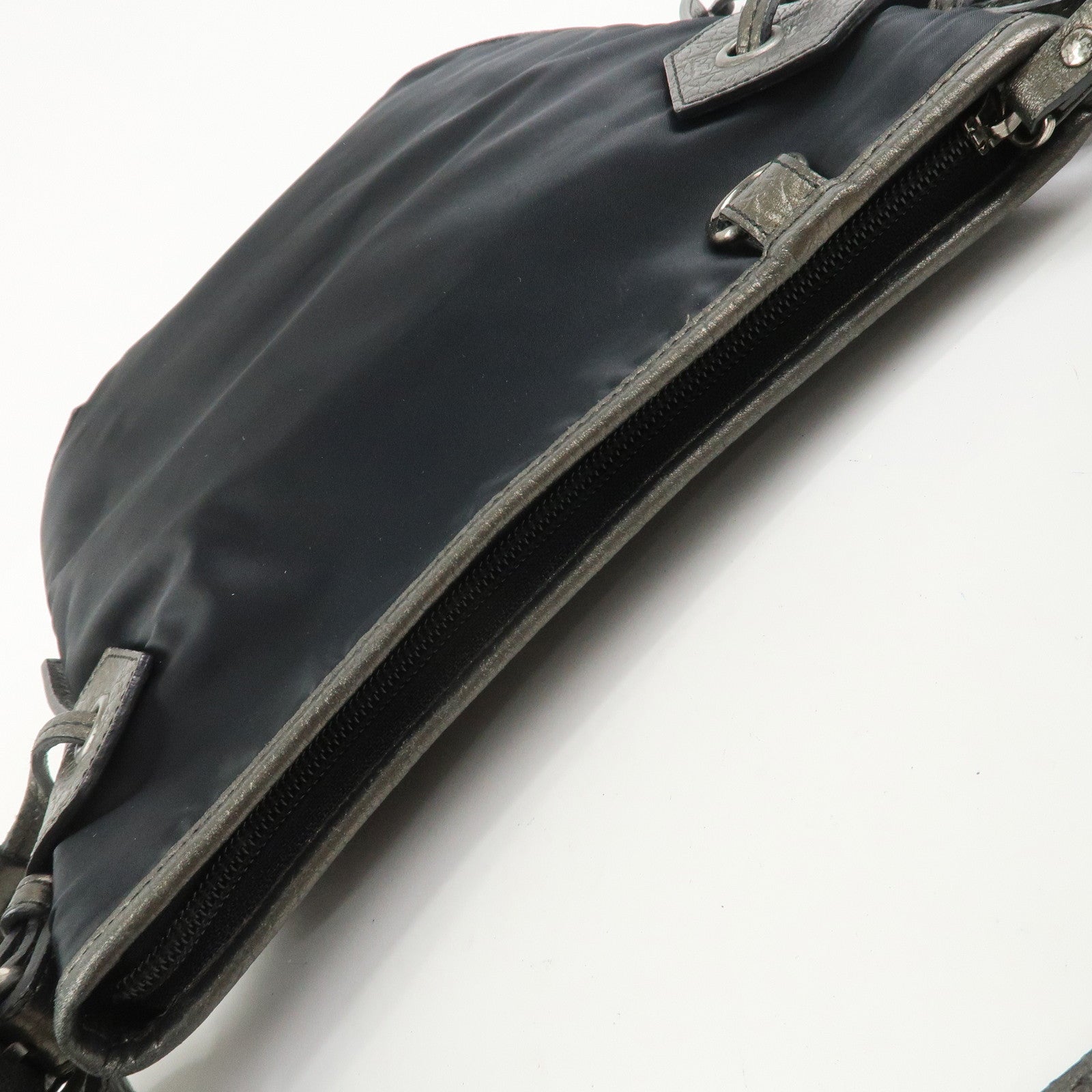 BURBERRY Nylon Leather Shoulder Crossbody Bag Black Metallic Gray