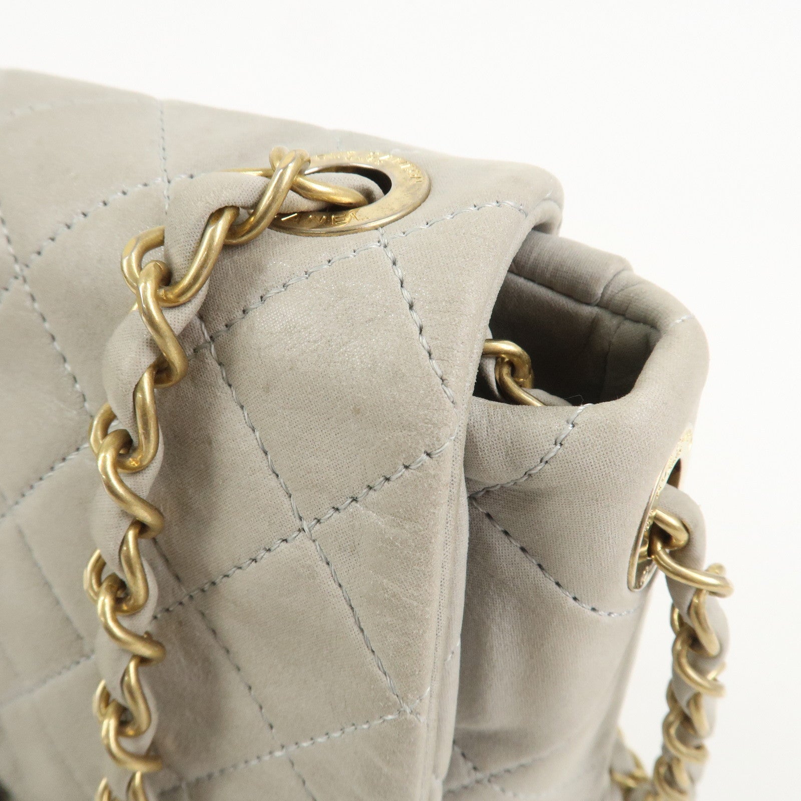 CHANEL Matelasse COCO Mark Shiny Lamb Skin Chain Shoulder Bag Gray