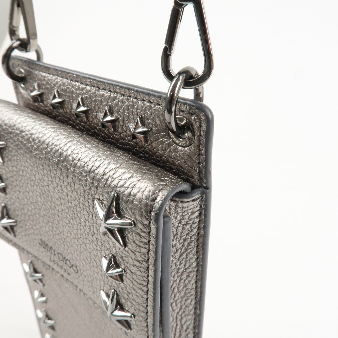 JIMMY CHOO Leather Star Studs Cell Phone Folder Shoulder Bag Silver Used