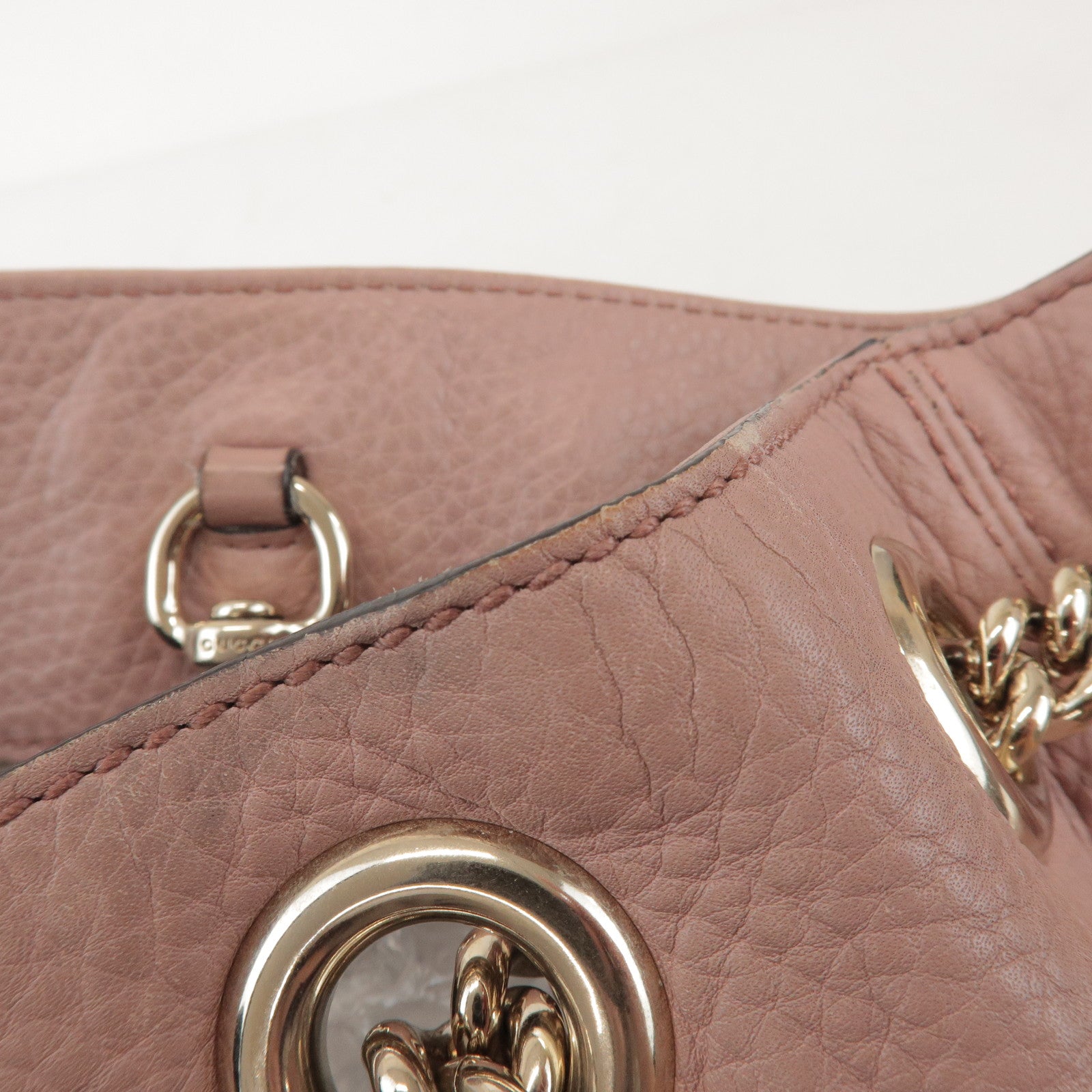 GUCCI SOHO Leather Chain Shoulder Bag Fringe Charm Pink 308982