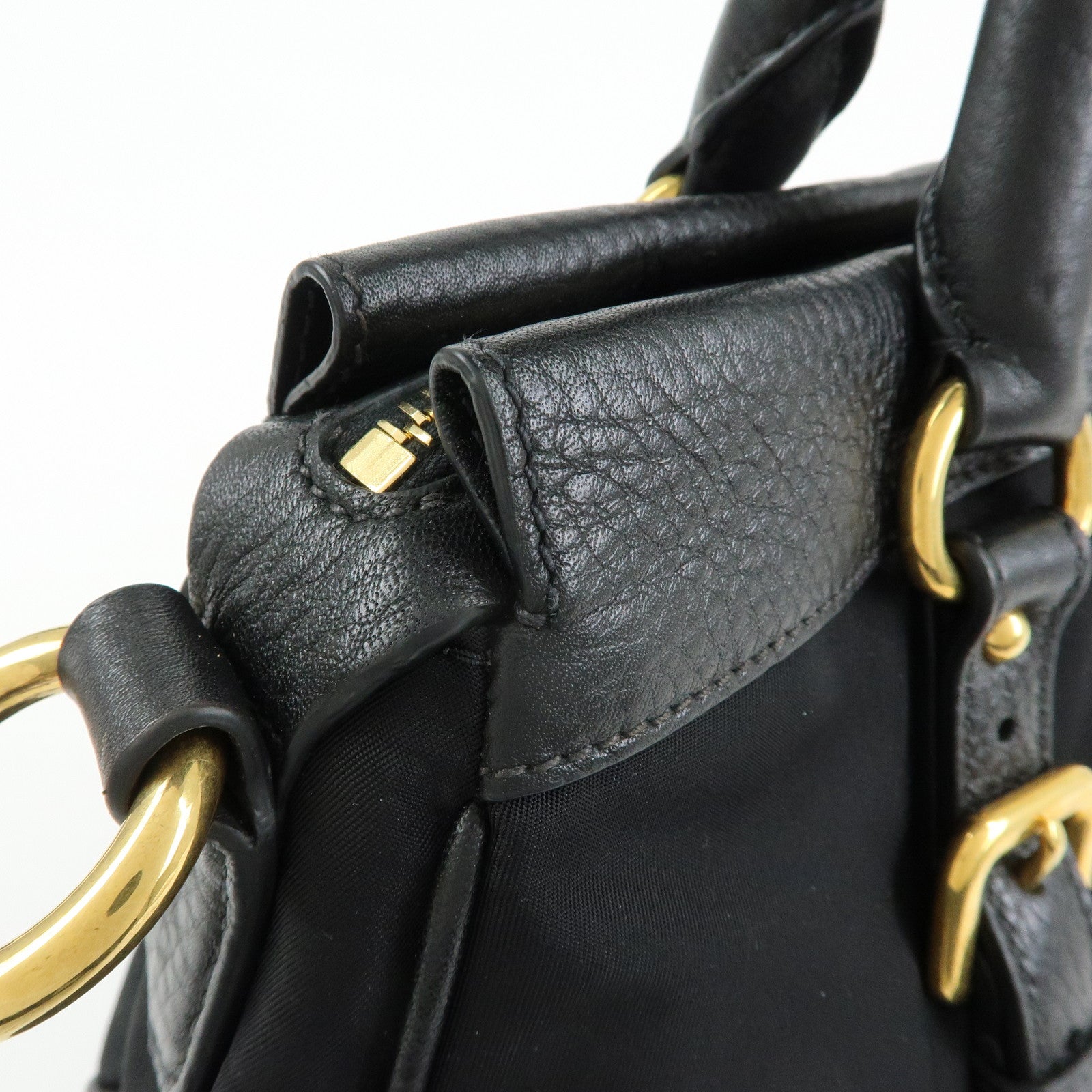 PRADA Nylon Leather 2Way Bag Hand Bag Shoulder Bag Black BT2032