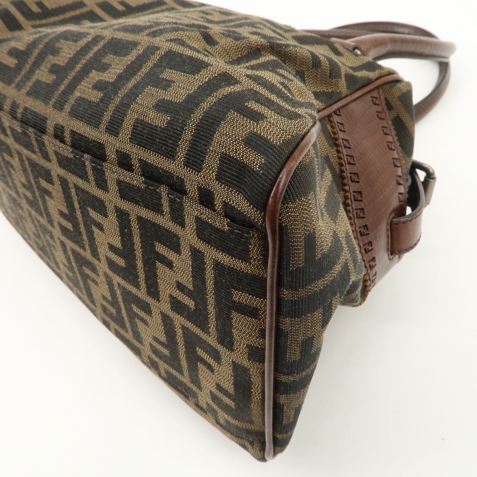 FENDI Zucca Canvas Leather Tote Bag Hand Bag Black Brown 8BN162 Used