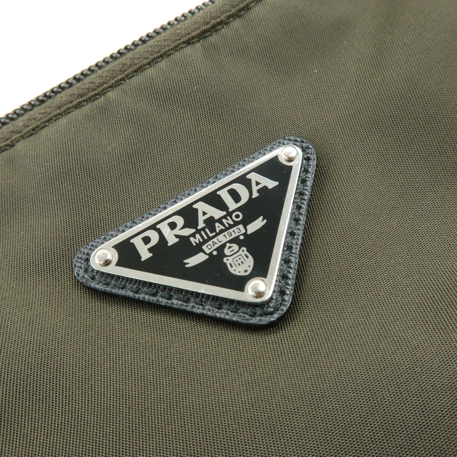 PRADA Triangle Logo Nylon Tote Bag Shoulder Bag Khaki Black 1BG052