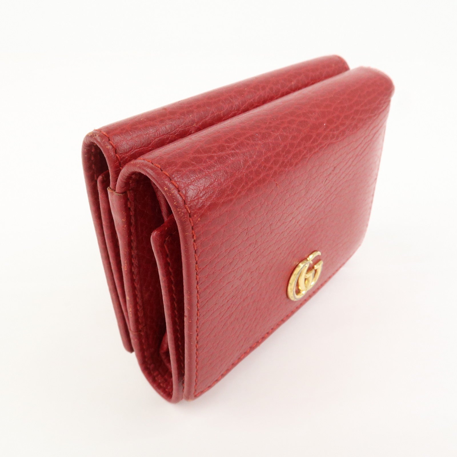 GUCCI GG Marmont Leather Tri-fold Compact Wallet Red 474746