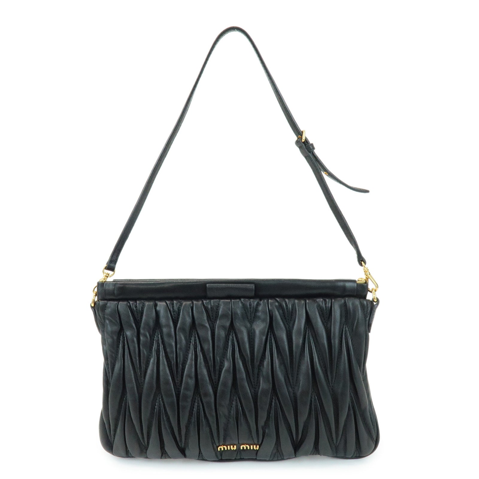 MIU MIU Matelasse Nappa Leather Shoulder Bag Black RM1892