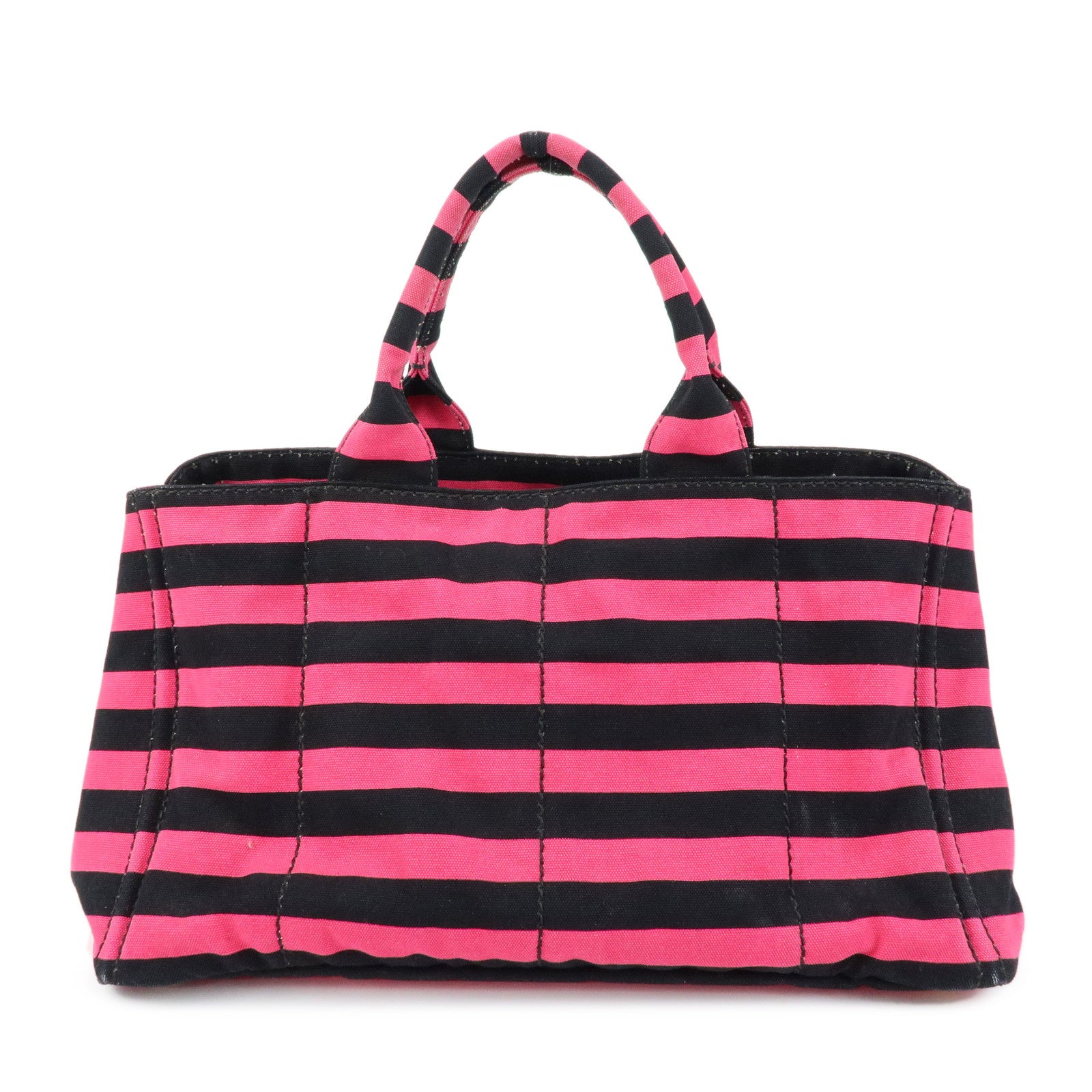 PRADA Canapa Large Triangle Logo Tote Bag Striped Pink Black B1872B