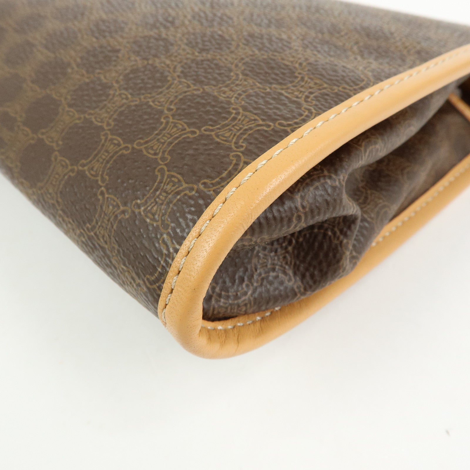 CELINE Macadam PVC Coated Canvas Leather Clutch Bag Pouch Brown