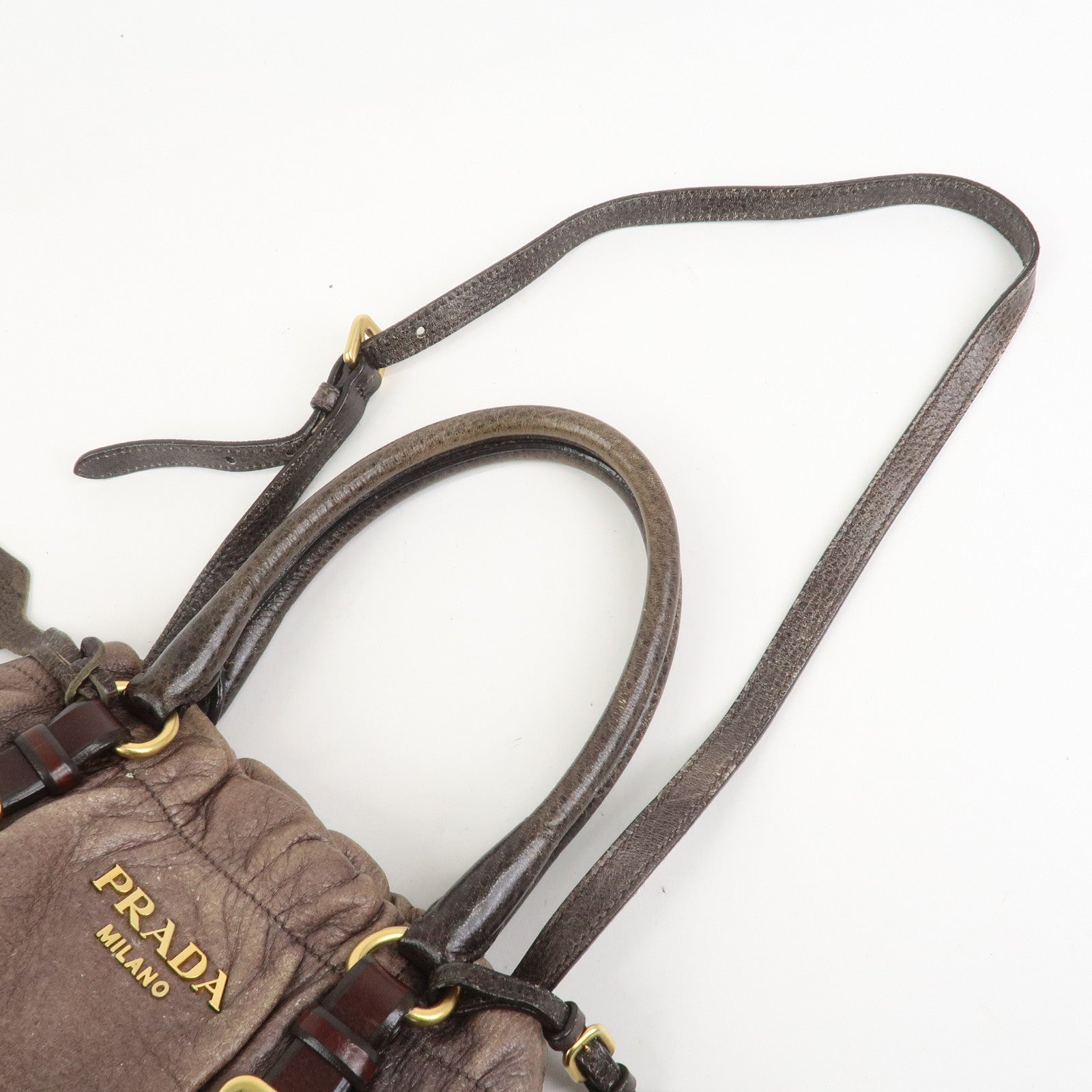 PRADA Leather 2Way Bag Hand Bag Shoulder Bag Brown