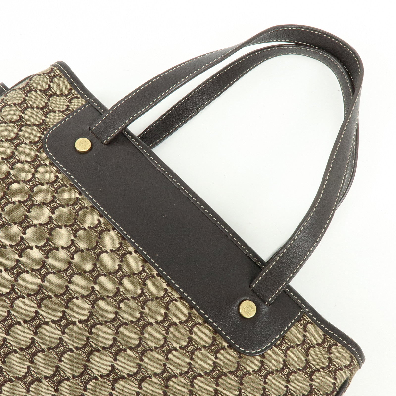 CELINE Macadam Canvas Leather Hand Bag Brown Beige