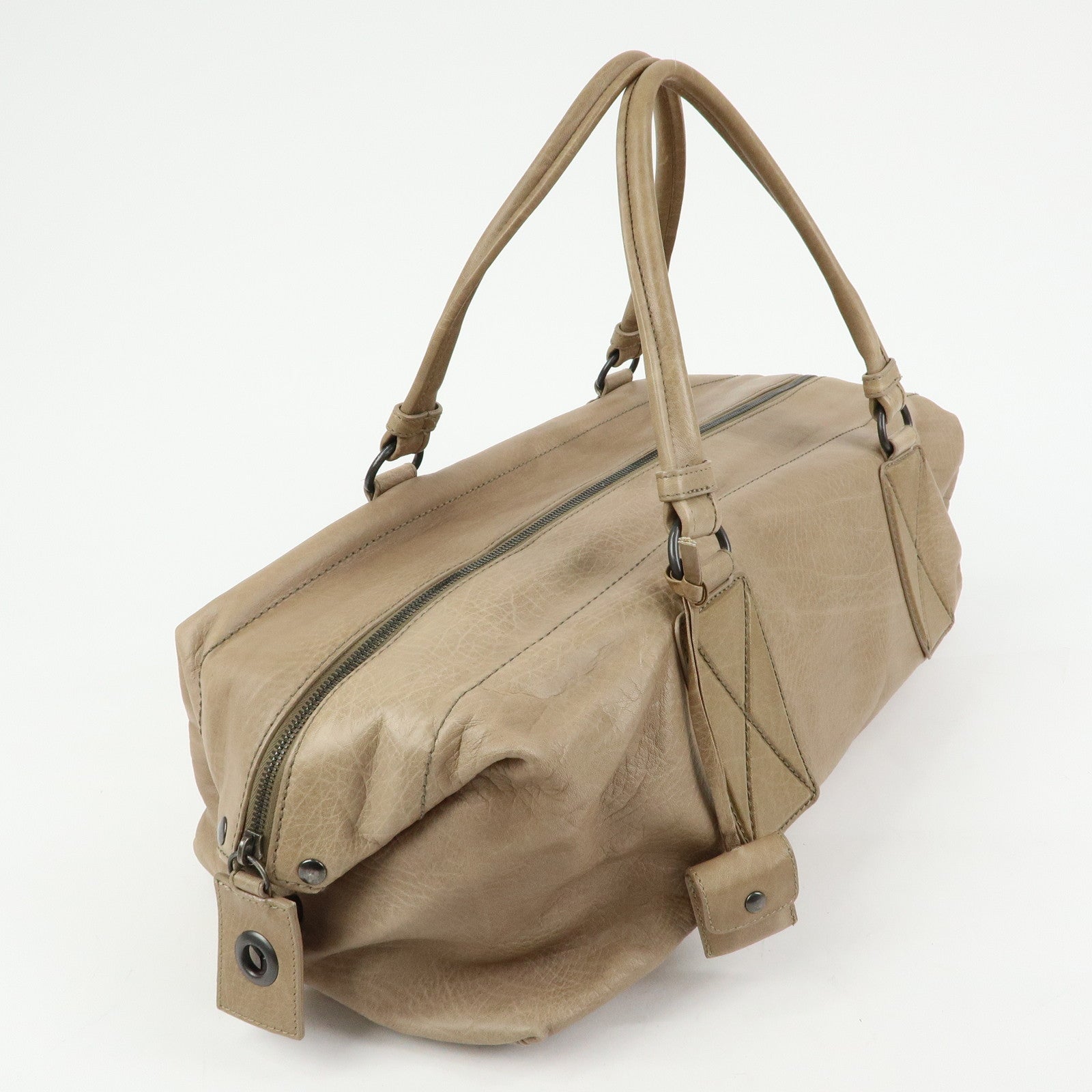 BOTTEGA VENETA Canvas Leather Boston Bag Hand Bag Beige 145119