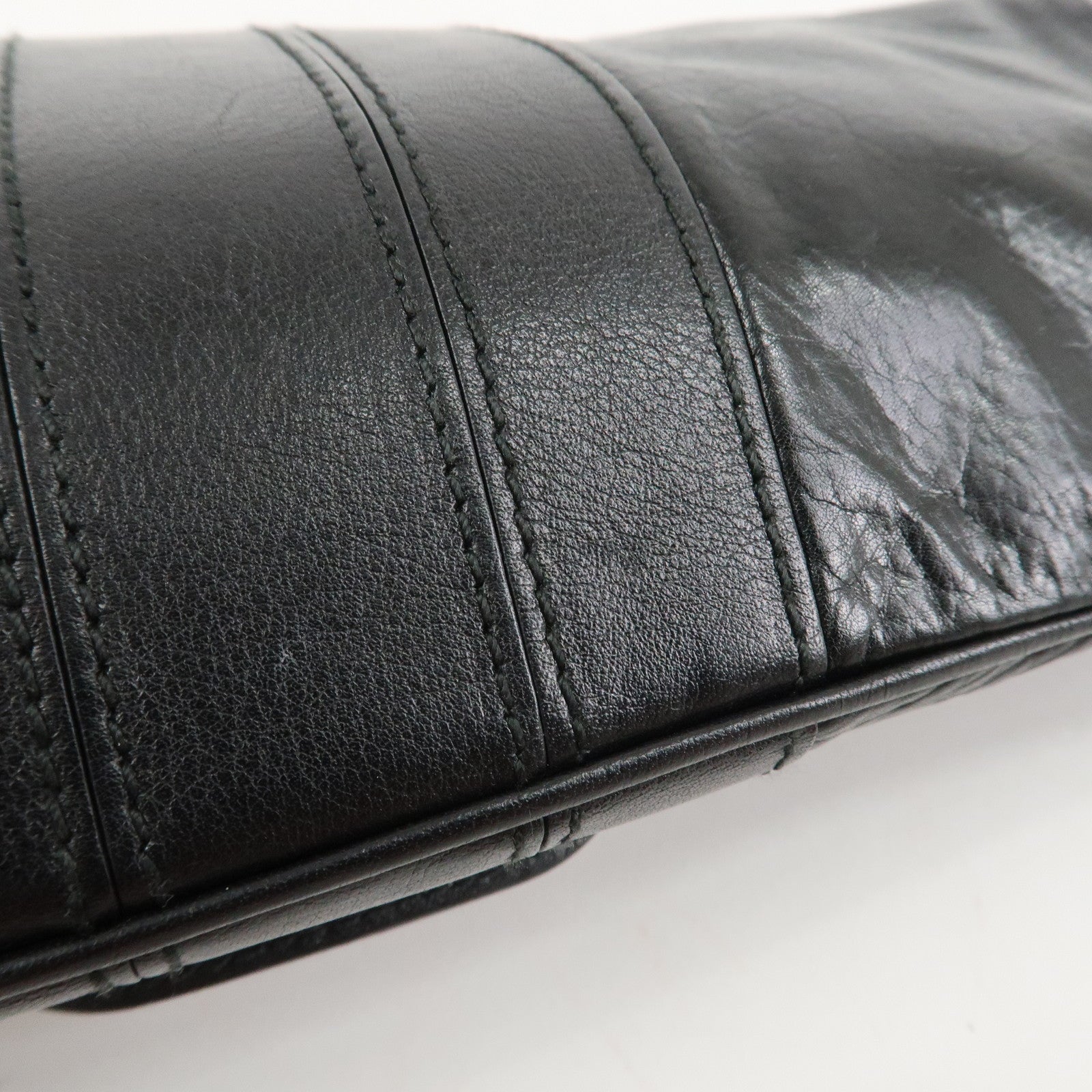 GUCCI Bamboo Leather Clutch Bag Black Gold Hardware 218496 Used