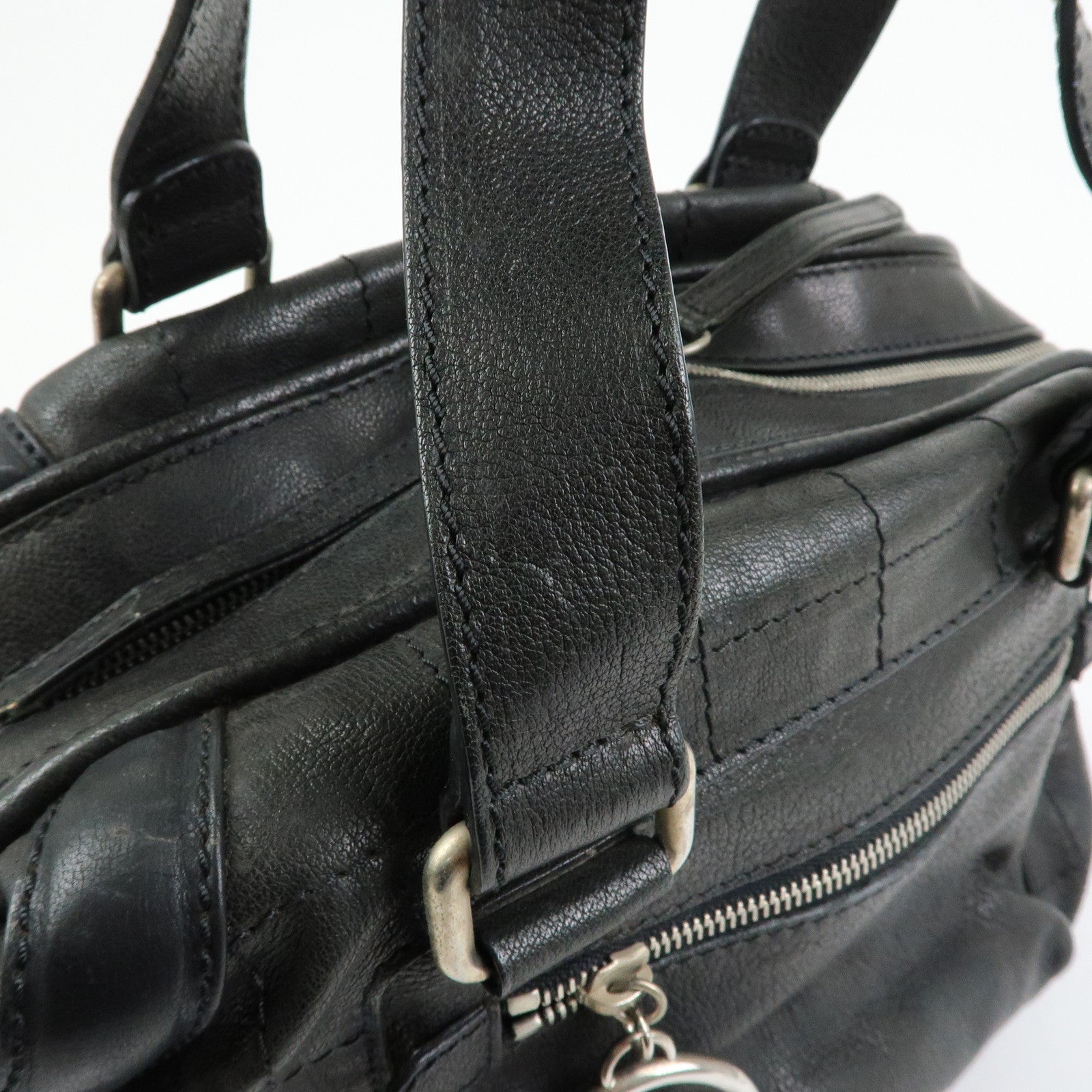 CHANEL Chocolate Bar Caviarskin Boston Bag Hand Bag Black