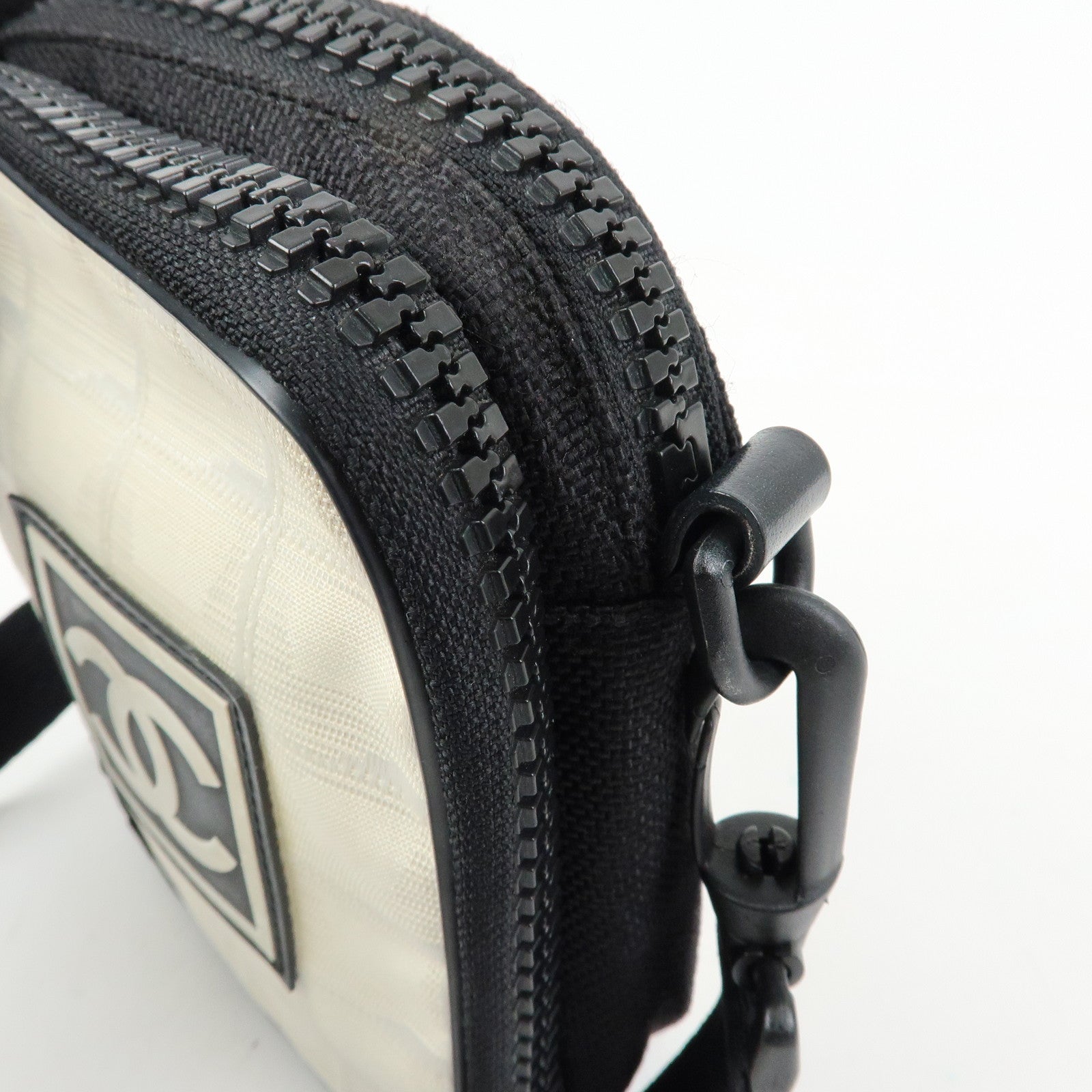 CHANEL New Travel Line Nylon Jacquard Shoulder Bag Beige Black