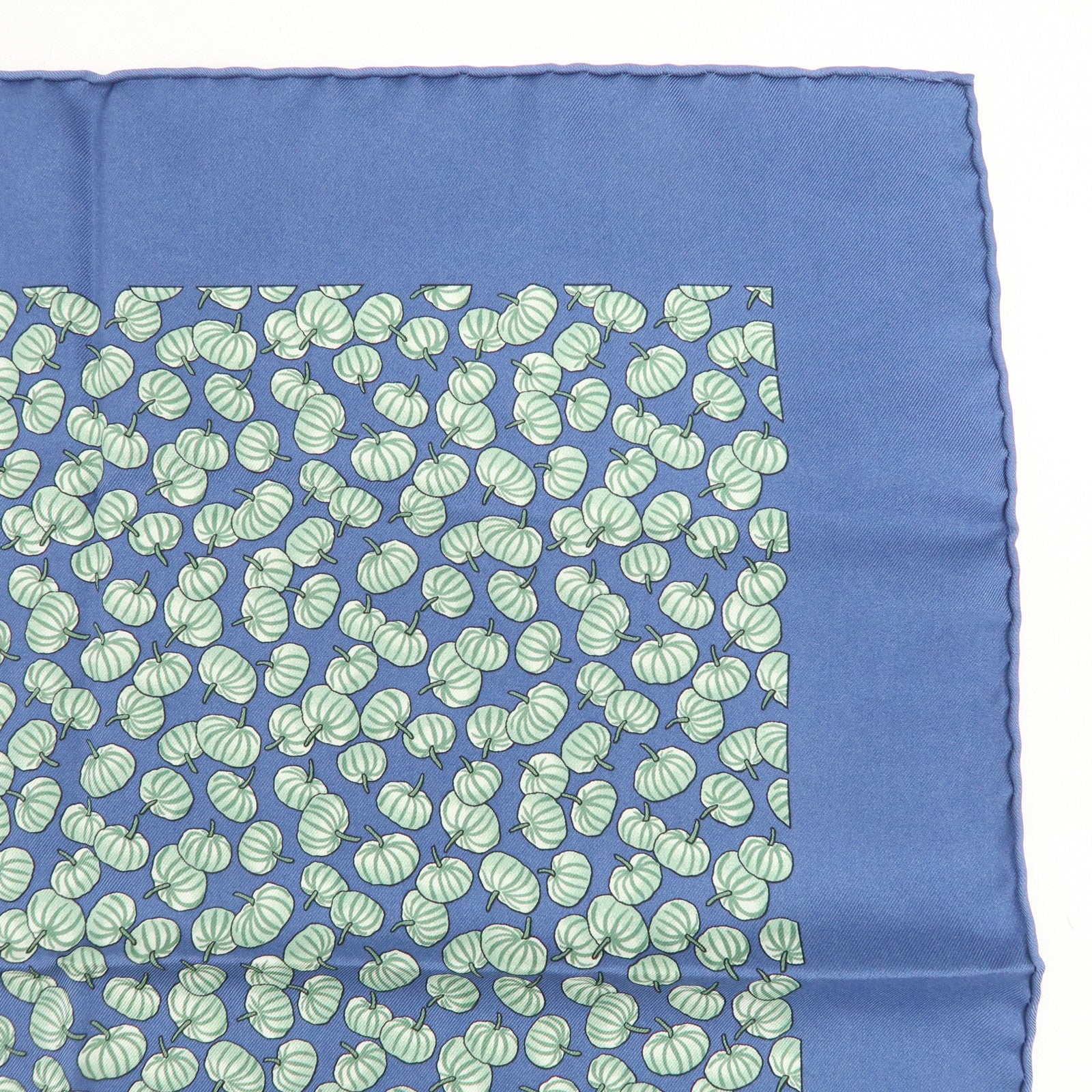 HERMES Logo Silk 100% Scarf 42×42 Pumpkin Blue Green