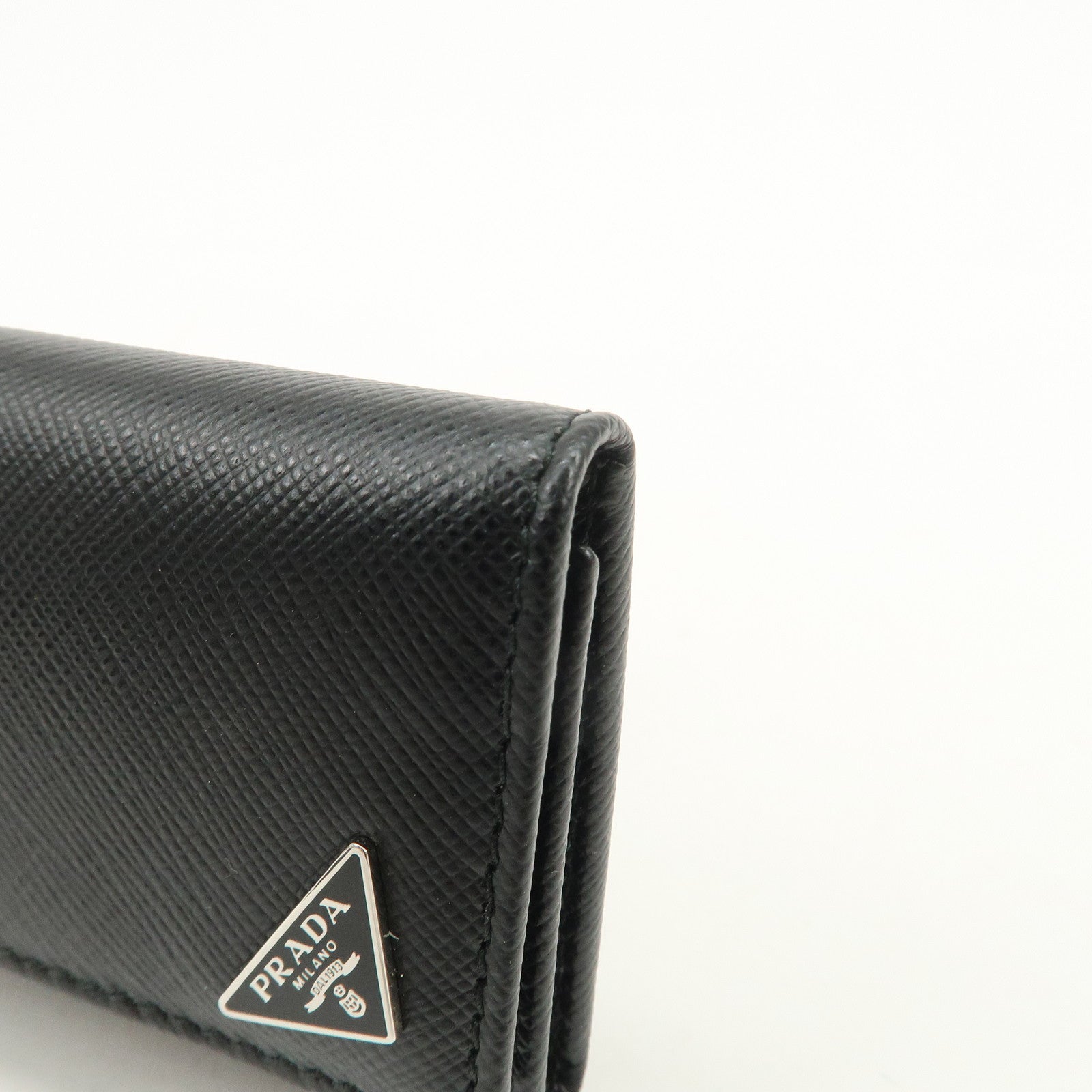PRADA Triangle Logo Saffiano Leather 6 Rings Key Case Black 2PG222